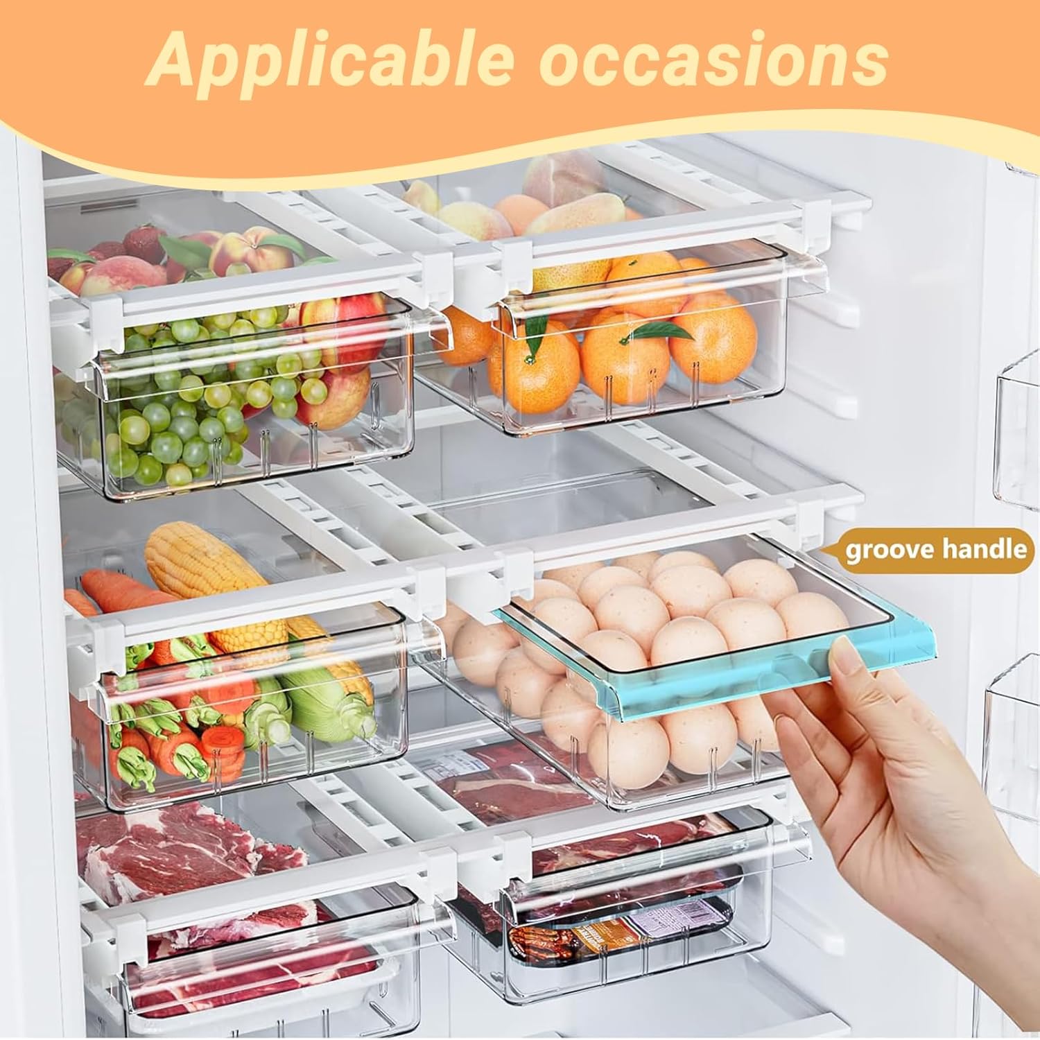 Fridge Drawer Organizer with Clear Dividers, Pull-Out Design for Cheese, Vegetables & Fruits, Easy to Mount and Extra-Deep Storage, Send Goods from Local Warehouse
