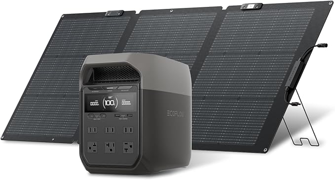 EcoFlow DELTA 3 ポータブル電源 ソーラーパネル 160W片面Gen2 1枚 2点セット 1024Wh リン酸鉄リチウムイオン 業界最速級の充電速度 56分で100%充電 高出力AC(定格1500W / サージ3000W) 大容量 高出力 高変換効率25% 防水防塵 節電 停電対策 防災グッズ エコフロー