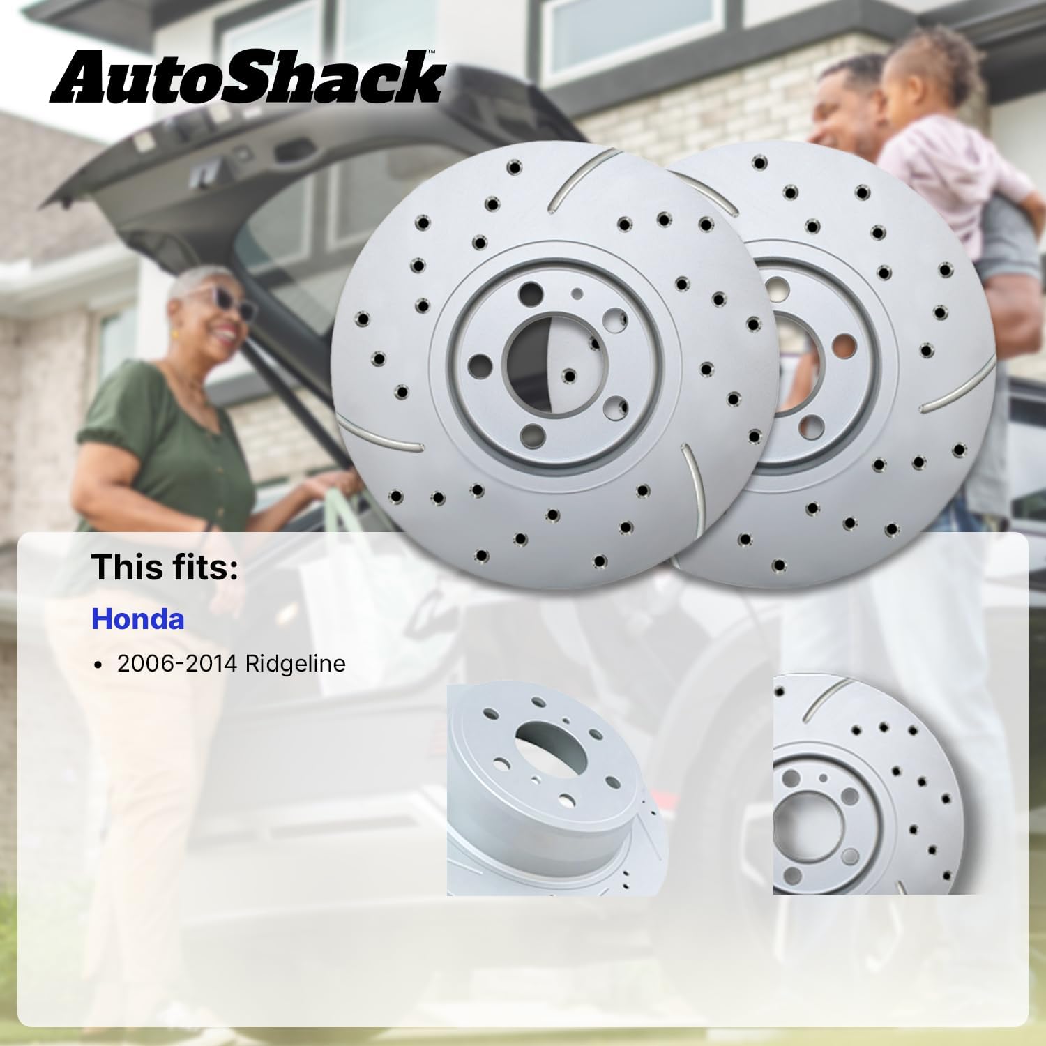AutoShack Front Vented Drilled & Slotted Coated Brake Rotors Silver Matte Finish 2-PC Set Replacement for 2006-2014 Honda Ridgeline TurboGuard 12.6" (320 mm)