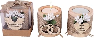 HTF Pack of 5 Personalized Wedding Gifts Wood Tealight Candle Holder Decorations, Bridesmaid, Bridal Shower Gifts, Engagement, Wedding Favors for Guests (Light Brown-Wedding)