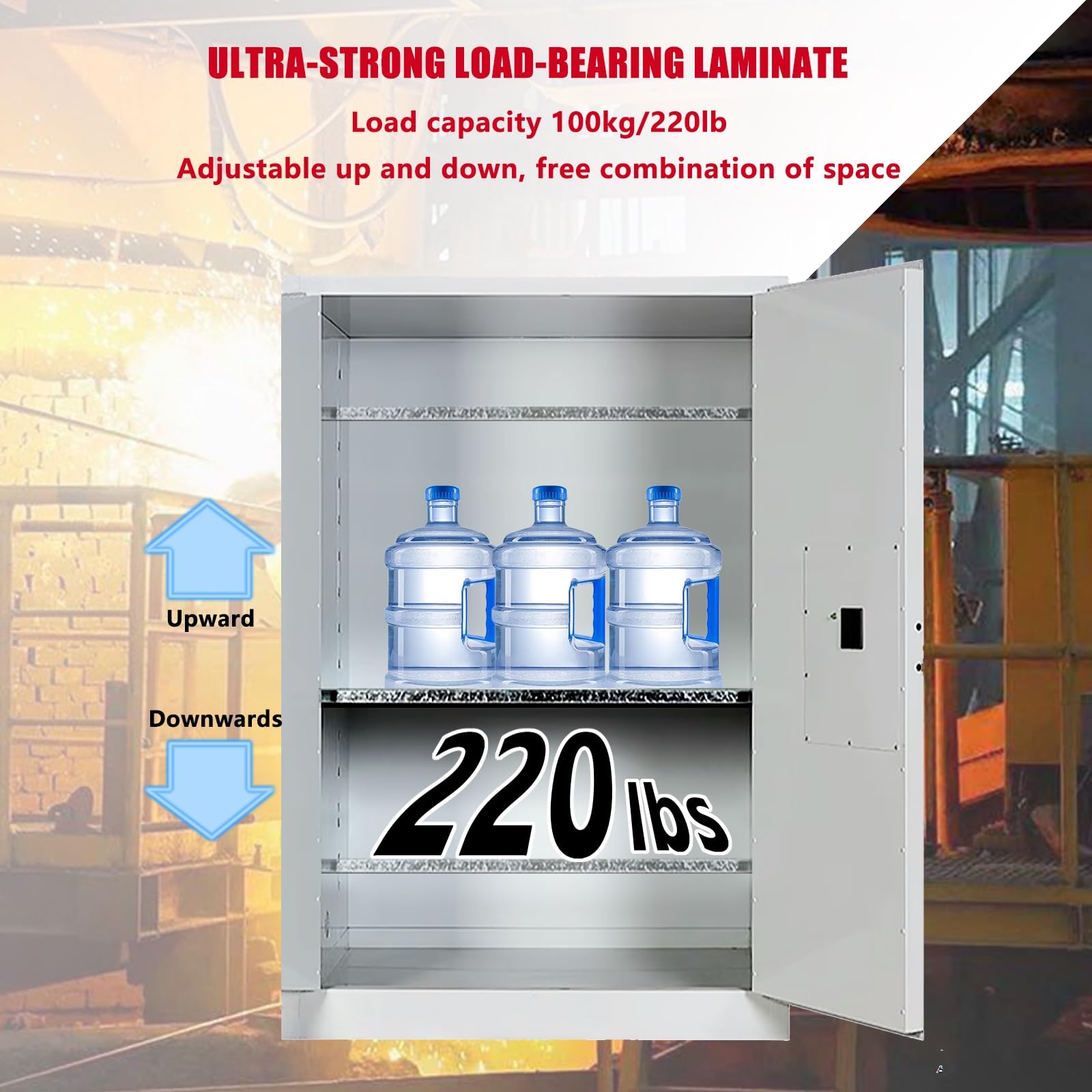 Armadietti for lo stoccaggio di sostanze chimiche in acciaio inossidabile, uso commerciale, industriale e domestico, armadio materiali infiammabili 23" L x 18" P 35" A
