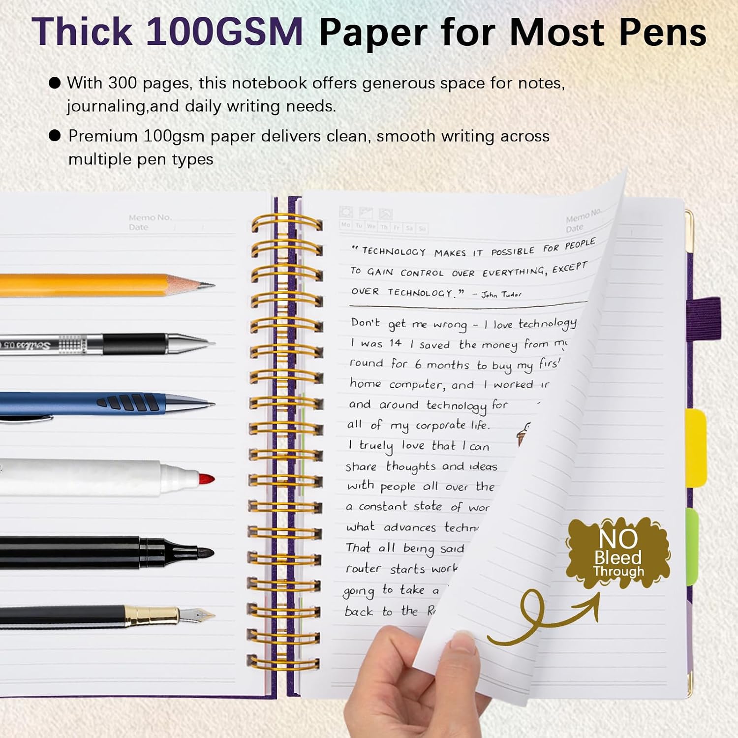 Hardcover Spiral Notebook with Removable Dividers & Tabs, 8.5"x11" 5 Subject Notebooks for Work, 300 Pages College Ruled Notebook, A4 Sparkle Lined Journal for Women Girls Note-Taking (Purple)