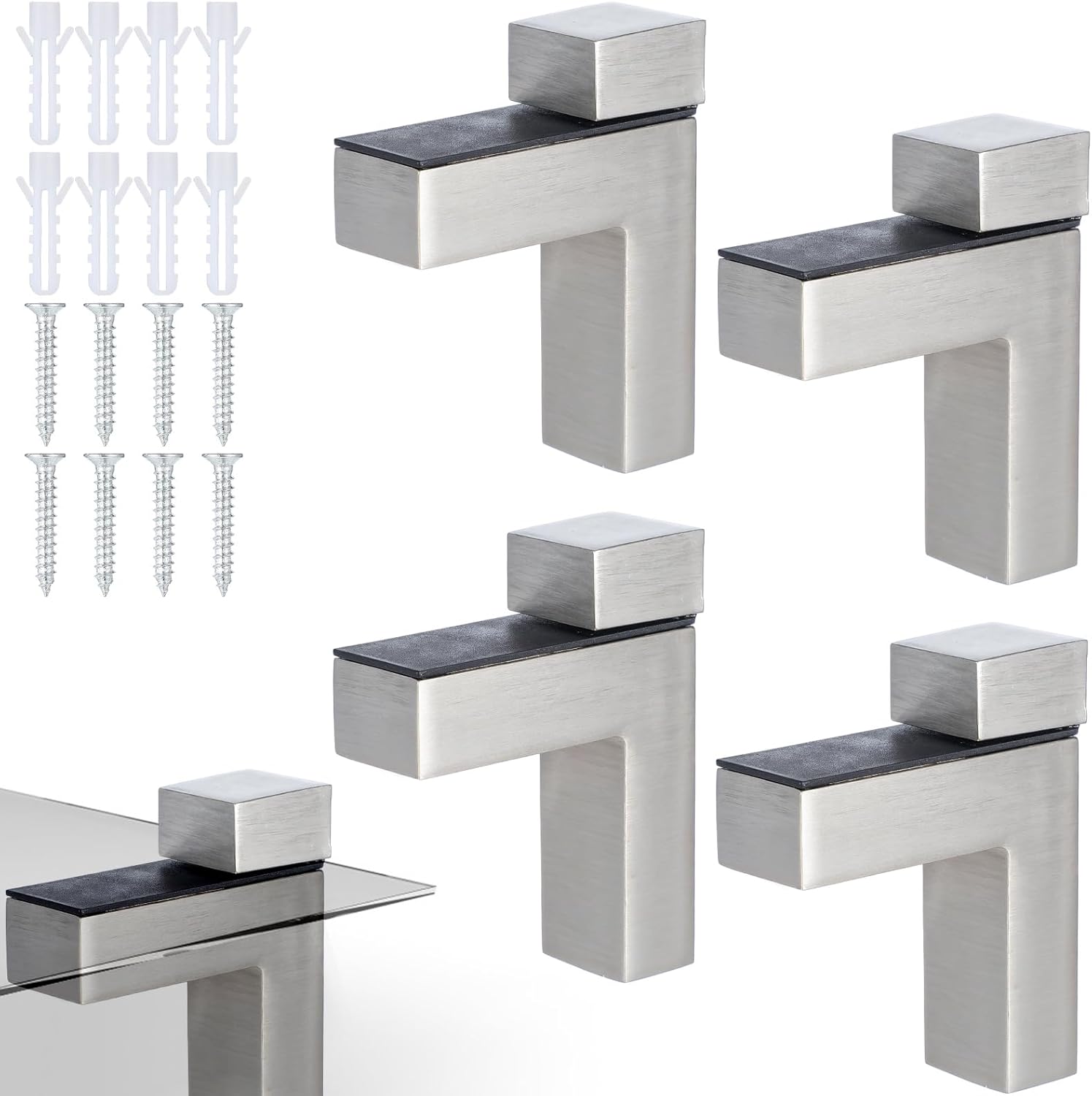 4 Pcs Solid Metal Adjustable Wood/Glass Shelf Bracket Wall Mount, Wood/Glass Shelf Wall Brackets