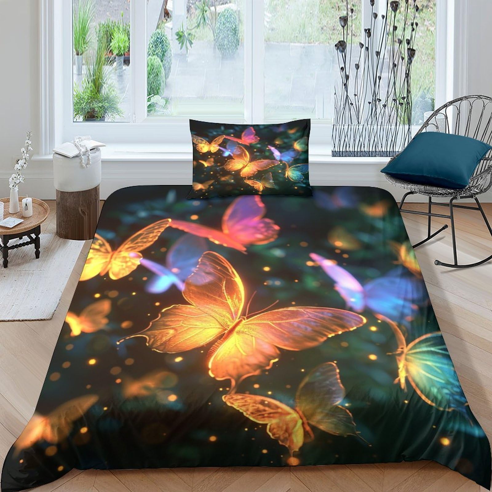 BARDYS Butterfly Quilt Cover Duvet Cover Comforter Covers for Boys Girls 3D Print Moths with Zipper Closure with Pillow Cases Soft Microfiber Bedding Set 3 Pieces Single(135x200cm) — image 1