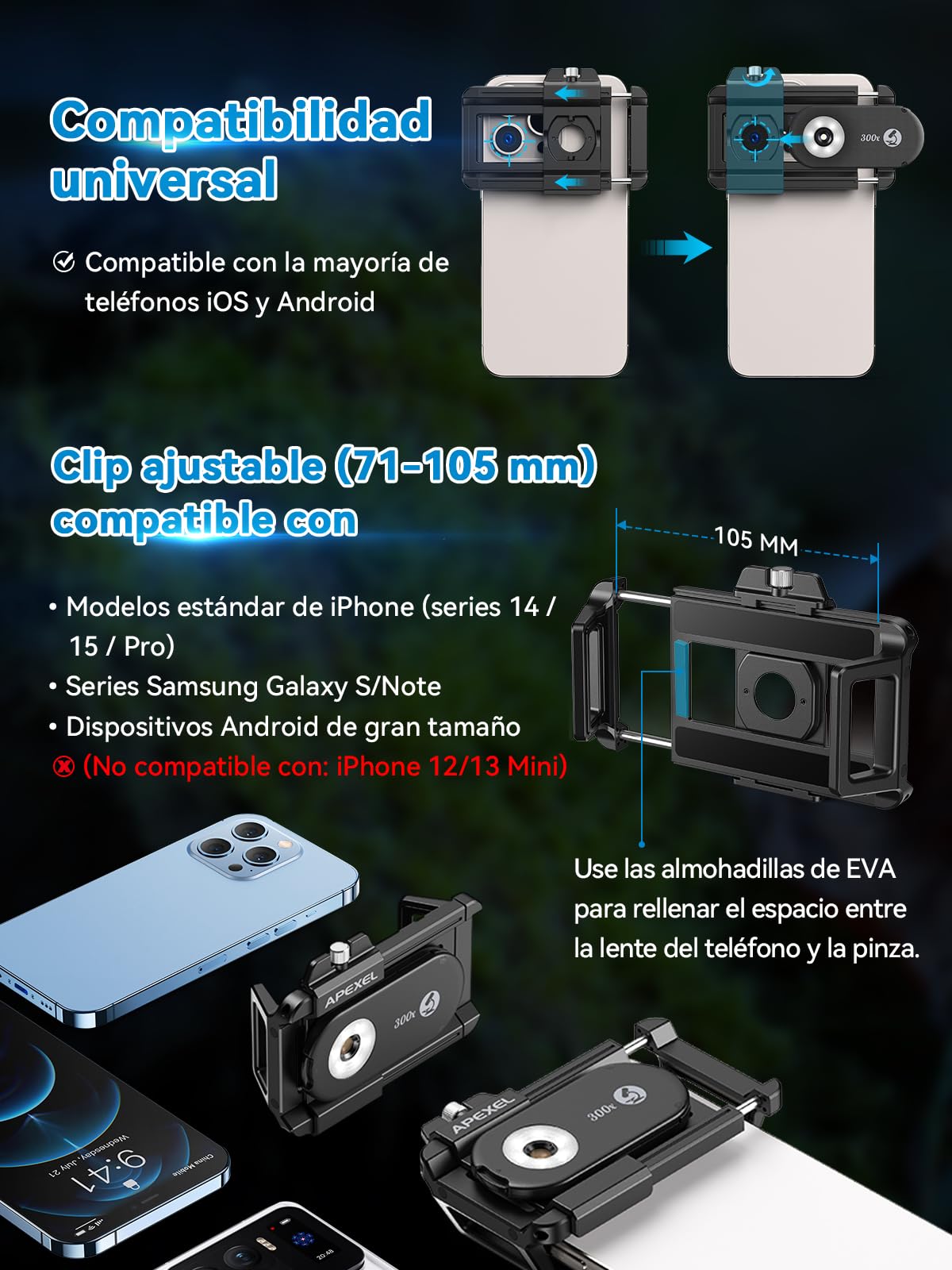 APEXEL Microscopio Portátil 300X para Smartphone - Explora el Micro Mundo