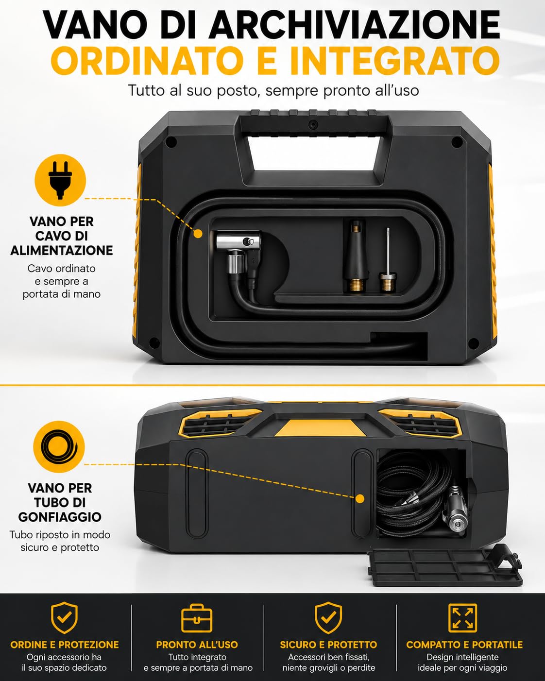 NLIGHTING Compressore Aria Portatile 150 PSI con Batteria da 2000mAh, Display Digitale LCD e Luce LED, Spegnimento Automatico, Mini Pompa Elettrica per Auto, Moto, Bici e Palloni