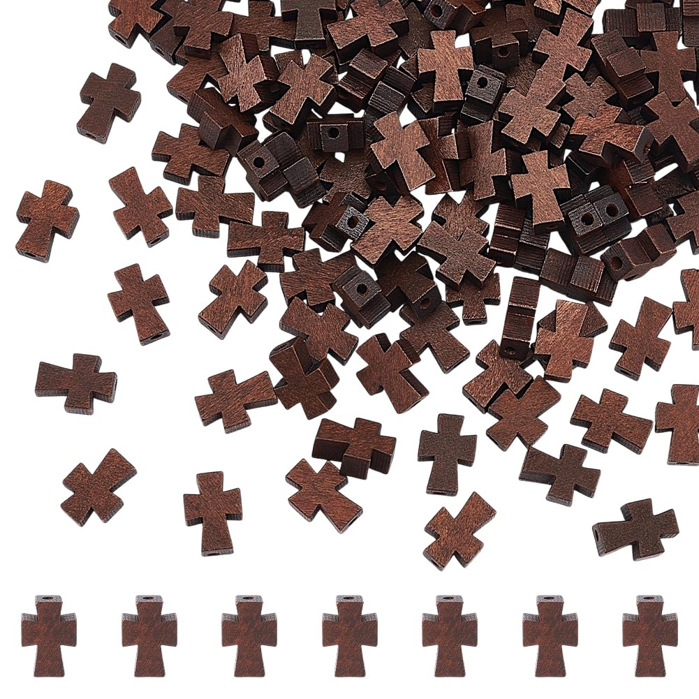 UNICRAFTALE About 120Pcs Wood Cross Beads Natural Wooden Brown Beads Cross Spacer Bead Natural Unfinished Wood Loose Bead Cross Pendants Beading for Easter Gifts Necklace Bracelet Jewelry Making