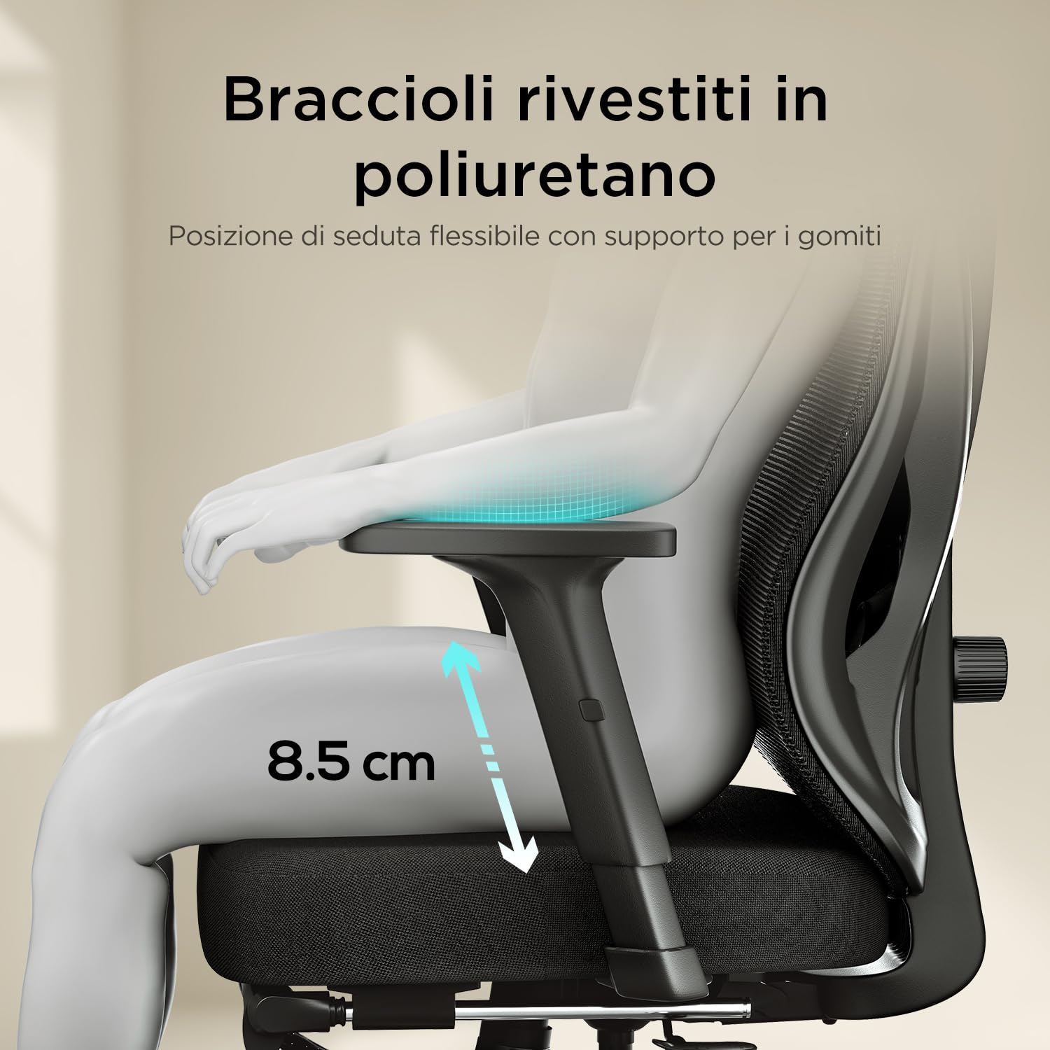 Hbada P5 Sedia da ufficio ergonomica con poggiatesta regolabile e supporto lombare, comodo cuscino a molla, supporto per sedia da computer, funzione inclinabile, sedia girevole in rete con poggiapiedi