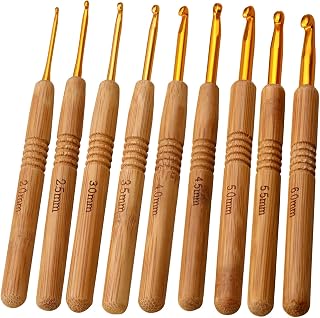 Crochet Hooks Set, 2.0-6.0mm Wooden Handle Crochet Ergonomic Crochet Hooks for Arthritic Hands Extra Light  Knitting Needles for Crochet Yarn Craft (Dark Brown)