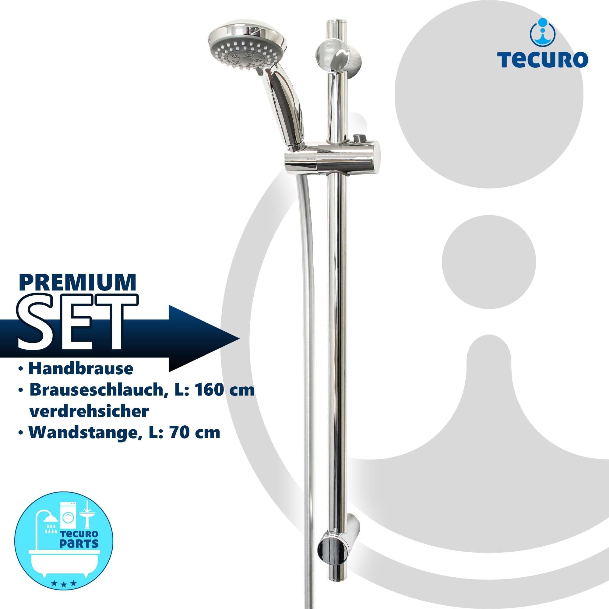 tecuro Zestaw prysznicowy Komfort-70 – z 3 funkcjami, słuchawka prysznicowa, wąż prysznicowy 160 cm, drążek ścienny 70 cm