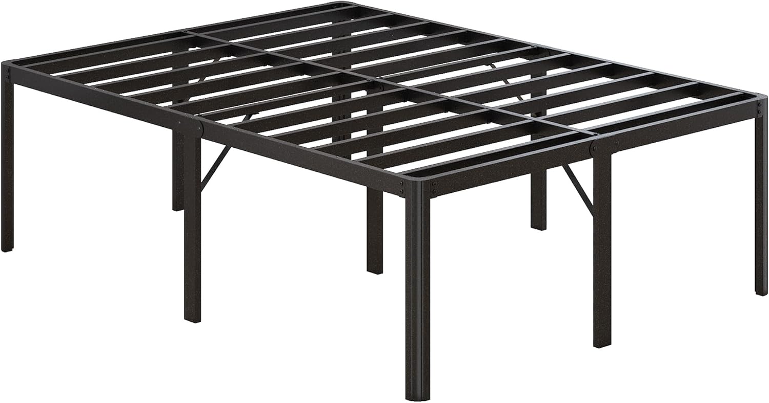 Size 24 Inch High Full Bed Frame with Rounded Corner, Heavy Duty Metal Bed Frame Full Under-Bed Storage Space, No Box Spring Needed, Noise Free, Easy Assembly, Black
