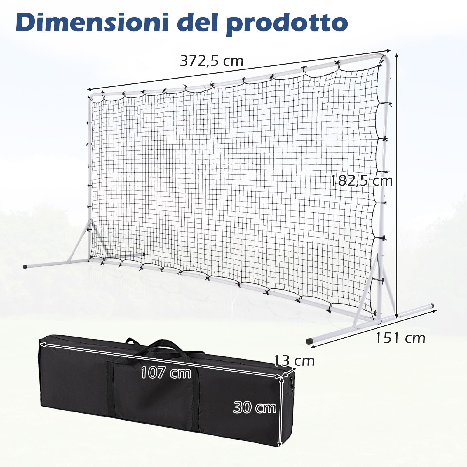COSTWAY Porta da Calcio Rimbalzanti 372,5 x 182,5 CM, Set di Attrezzature da Calcio con Rete Resistente alle Intemperie, Borsa e 6 Picchetti per Terreno, Cortile e Parco