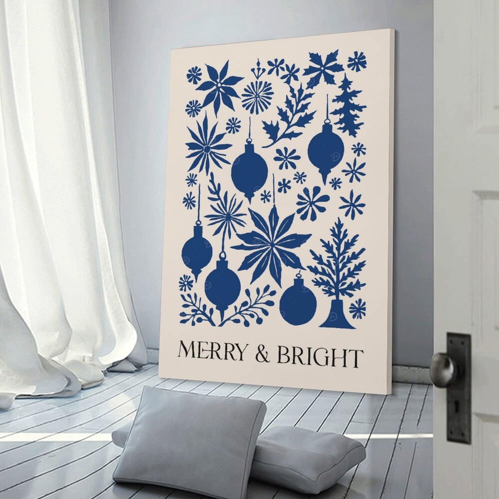 Junmoney Wall Picture Print Blue Christmas Ornament Print, 20x30inch(50x75cm), for Entryway, Lounge Links Or Small Walls, Home Artwork for First Impressions