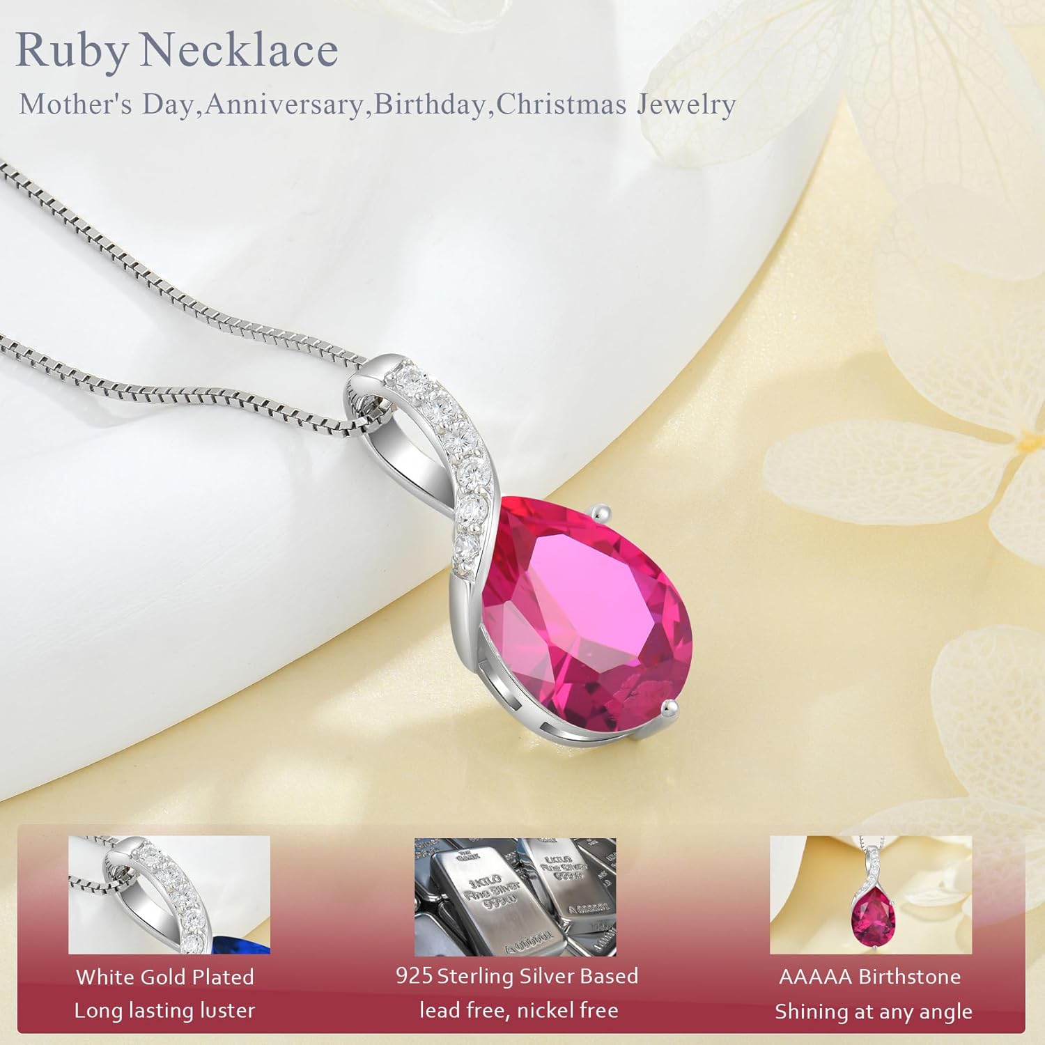 Birthstone Necklace for Women 925 Sterling Silver 10 * 14mm Pear Shaped Solitaire Birthstone Pendant Necklace Hypoallergenic Jewelry for Women - Image 3