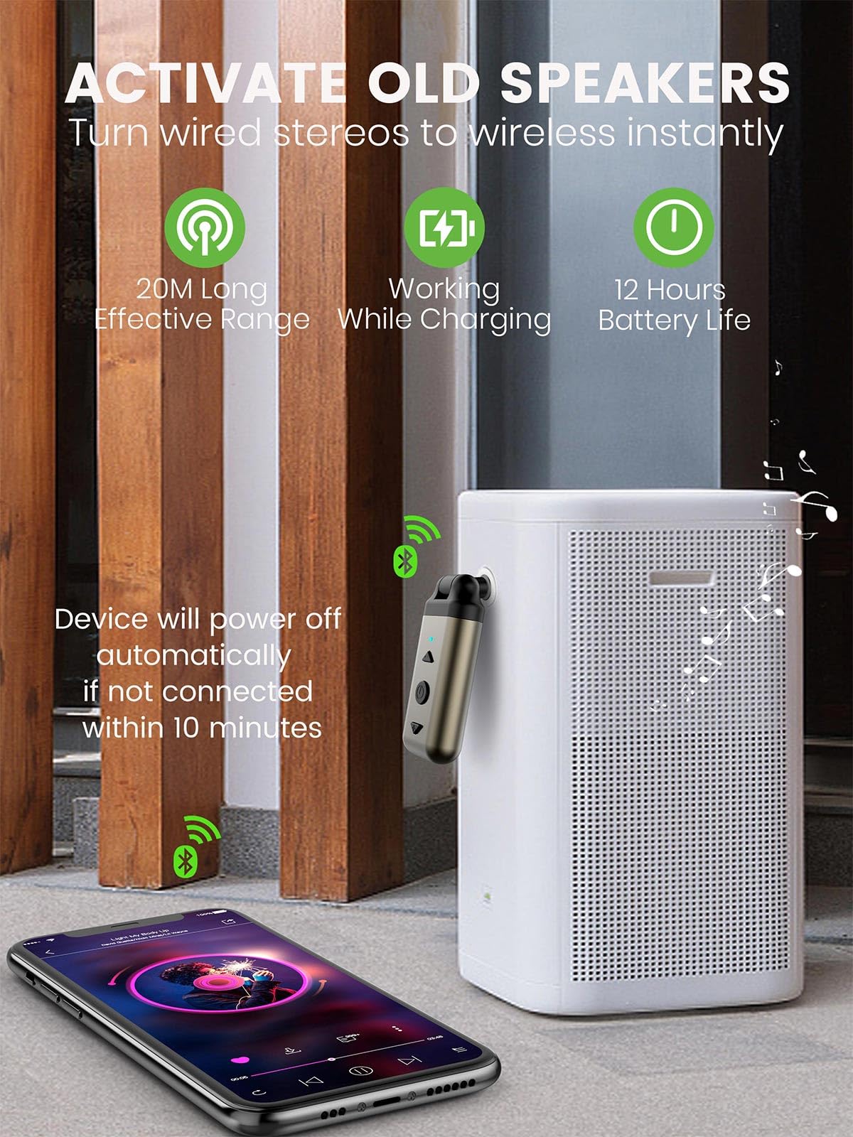 HVMLAK Air88 - Adattatore Bluetooth 5.4 AUX per autoradio da casa, con jack girevole da 3,5 mm, ricevitore Bluetooth con alloggiamento in metallo, chiamate in vivavoce, controllo della traccia del
