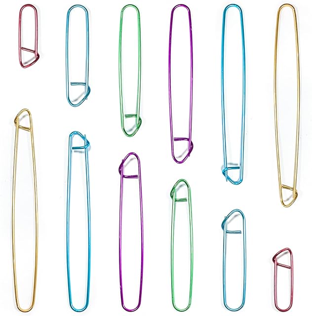 Jancosta 12Pcs Stitch Holder Set, 6 Size Assorted Colors Aluminum Stitch Holder Set for DIY Knitting Crochet Knitting Needles