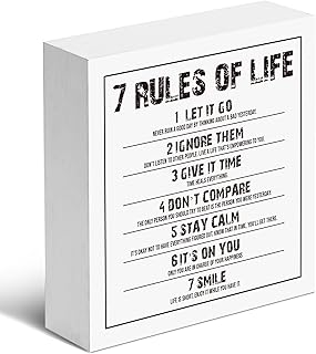 7 Rules of Life, Motivational Wooden Box Sign, Office Home Desk Decoration, Gifts for Friends, Family, Colleagues, Inspirational Gifts, Christmas, Thanksgiving, Birthday, Easter Gifts.(001