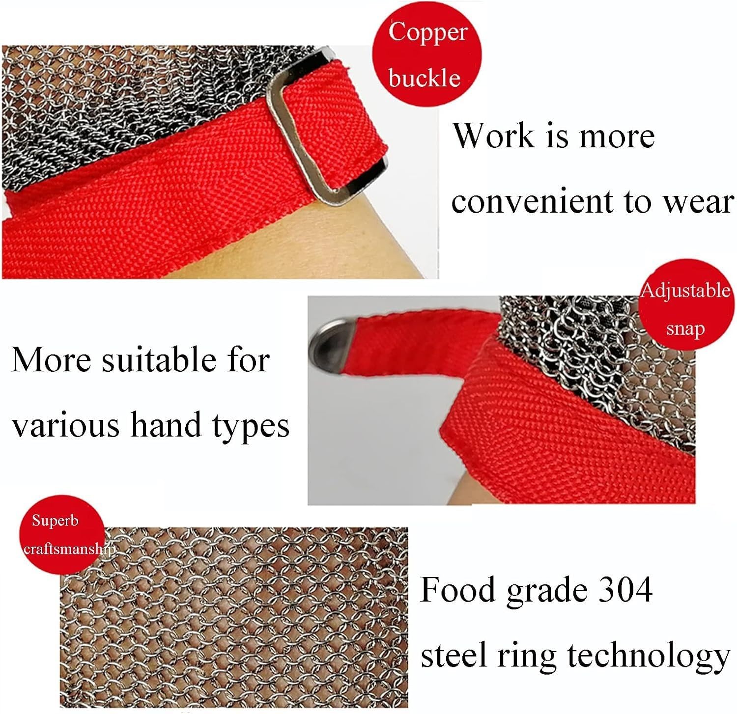 Cut Resistant Chainmail Glove, Stainless Steel Metal Mesh Glove for Butcher Meat Cutting, Kitchen Food Preparation, Oyster Shucking, Fish Fillet and Knife Handling 2 pcs,L