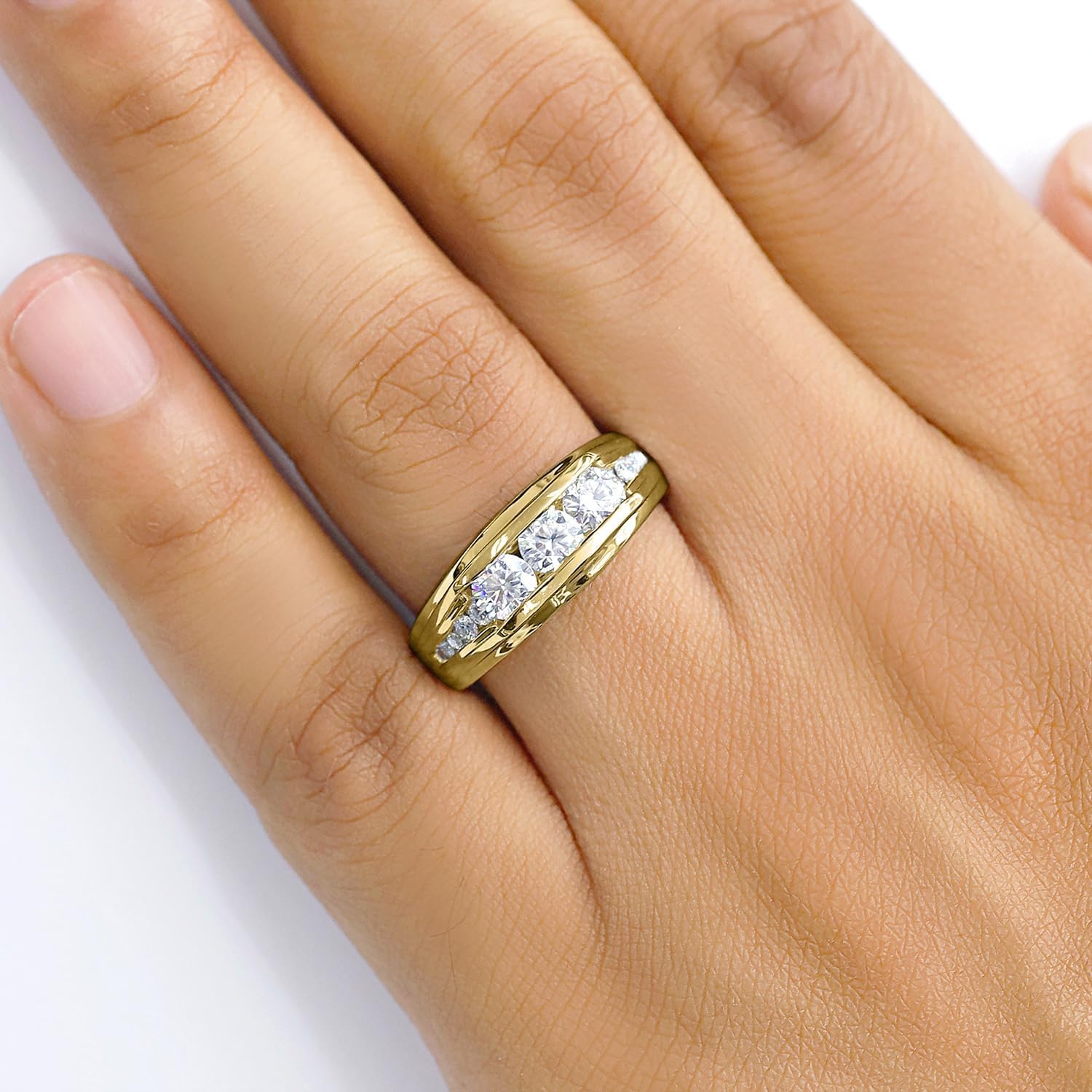 Three Stone Anniversary Wedding Band Channel Set Ring for Men, 1.00 CT