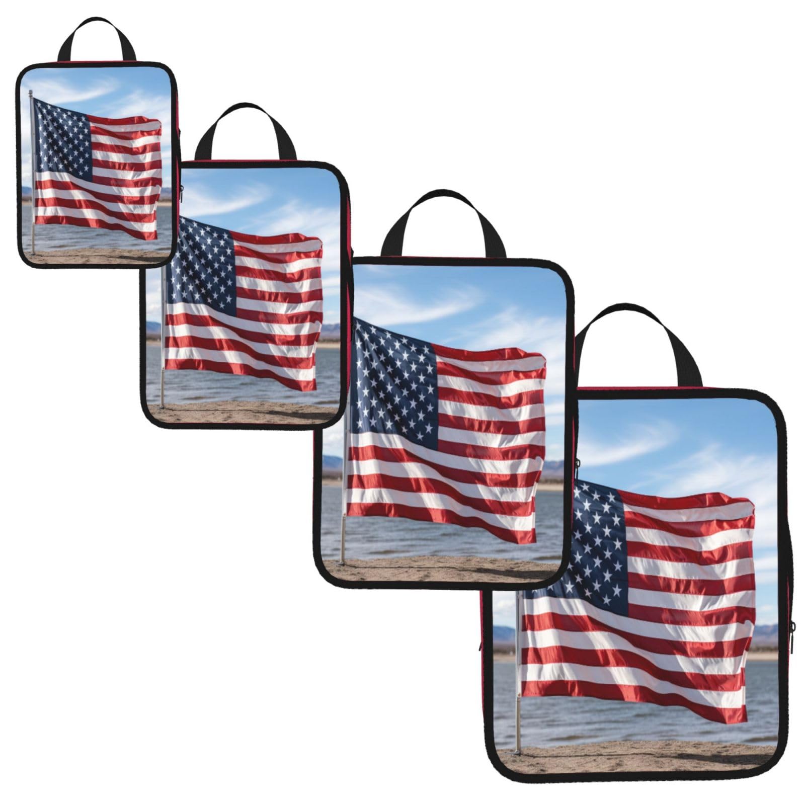 American flag Print 4 Set Compression Packing Cubes for Suitcases,Expandable Storage Bags Organizers