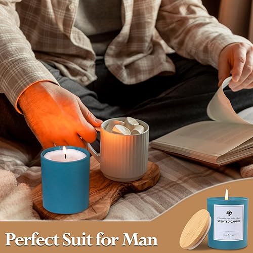 Miniatura 5 de CONNOO Paquete de 12 tarros de vela de vidrio negro mate de 10 onzas para hacer velas con tapas herméticas de bambú, bonitas etiquetas de