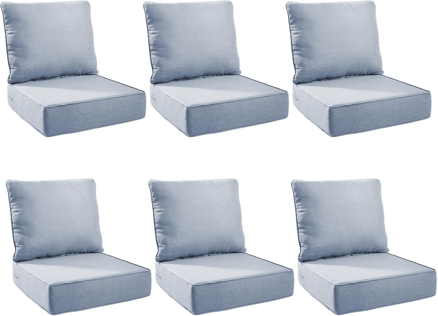 Outdoor Cushion Set for Furniture Patio Furniture, UV Resistant, Water Resistant - 6 Inch Thick Foam Garden Cushions 24x24 Inch Patio Seat Covers for Chair/Sofa/Couch | Baby Blue | 6-Pack |