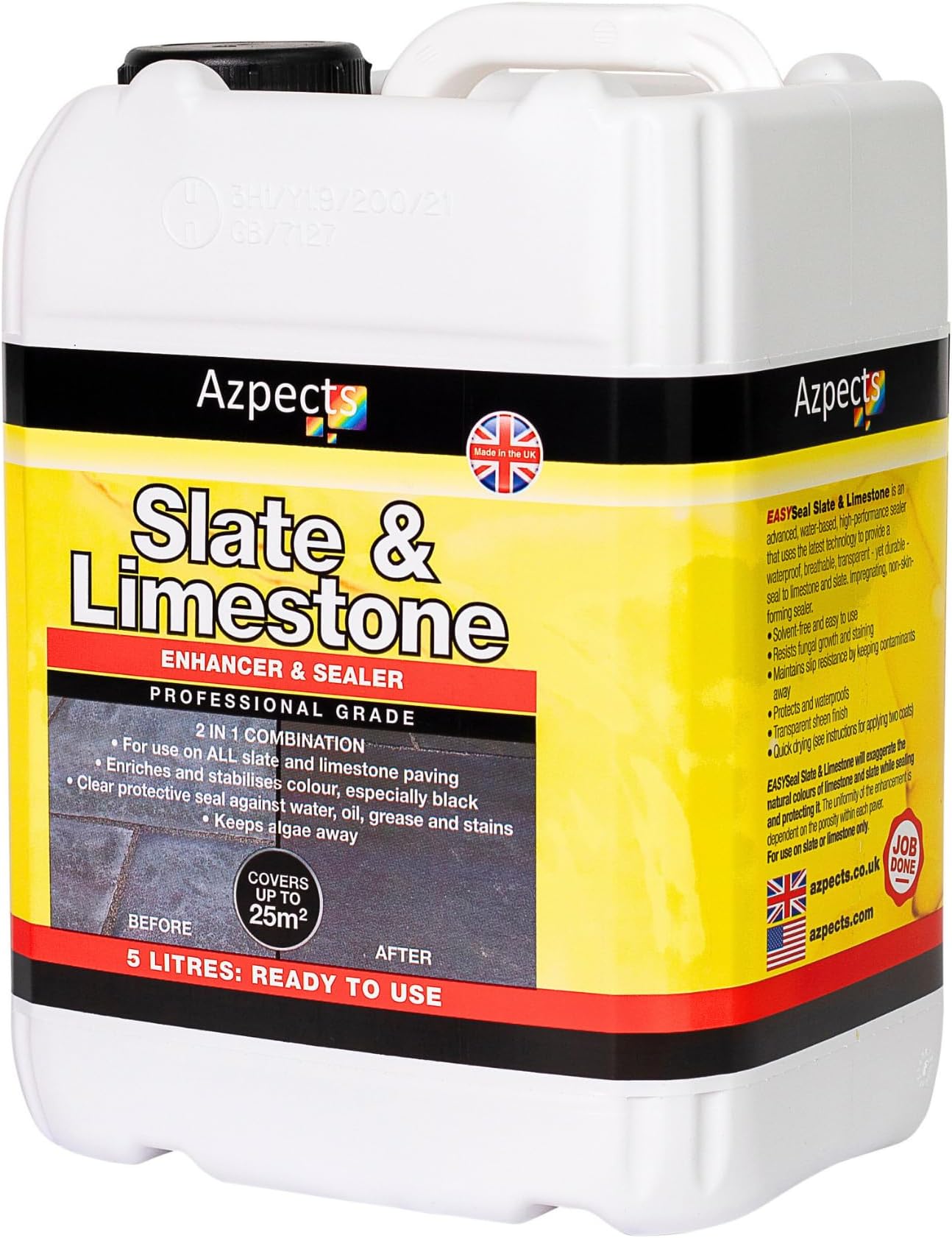 EASYSeal Slate & Limestone Sealer. Highly Effective, Easy to Apply Slate & Limestone Sealer and enhancer. Protect and Enhance surfaces. Water based high performance sealer (5 Litre)
