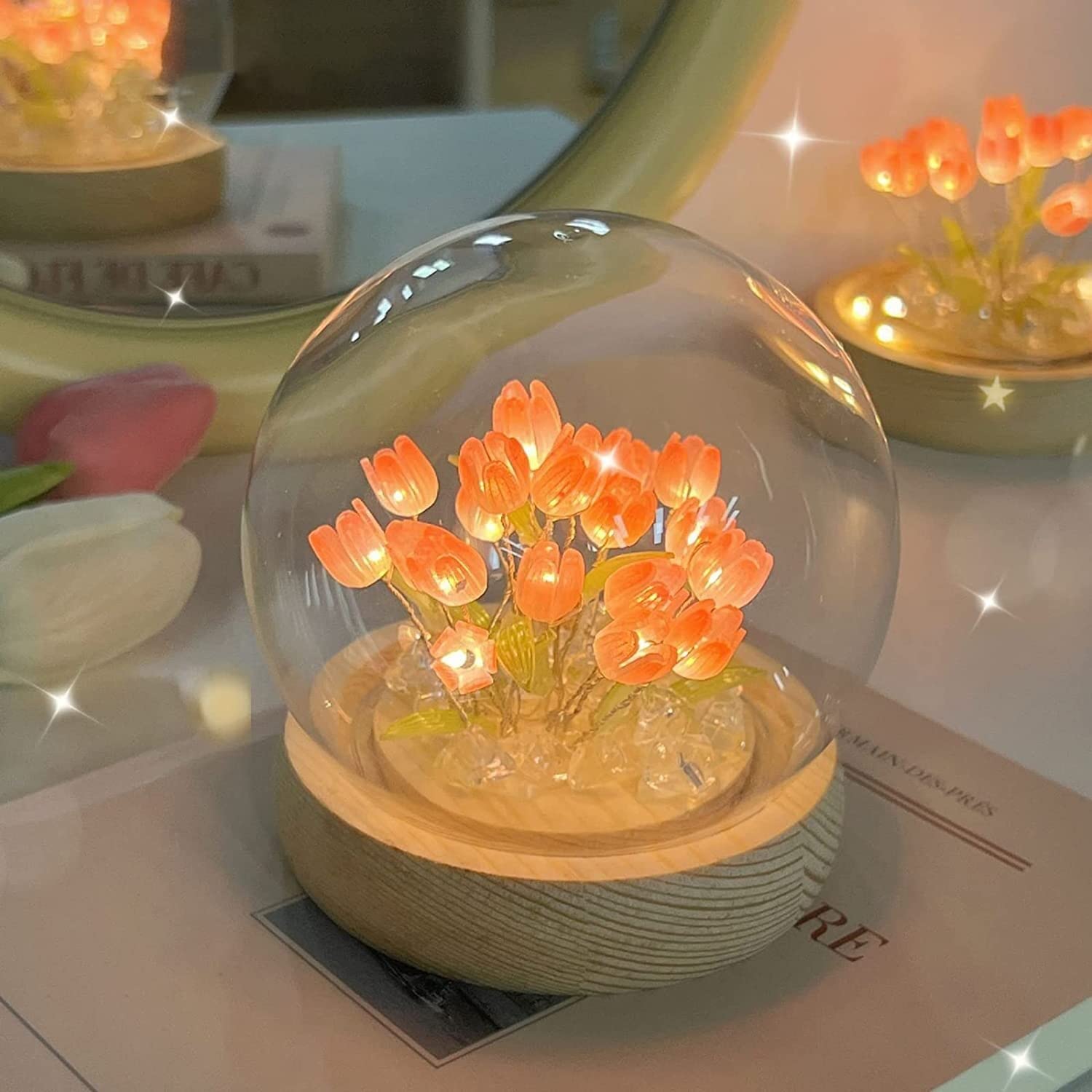 Lampada da tavolo, lampade da comodino, lampade da scrivania, lampada da tavolo LED tulipano fai da te simulazione fiore soggiorno camera da letto decorazione tulipano luce notturna alimentata a batte