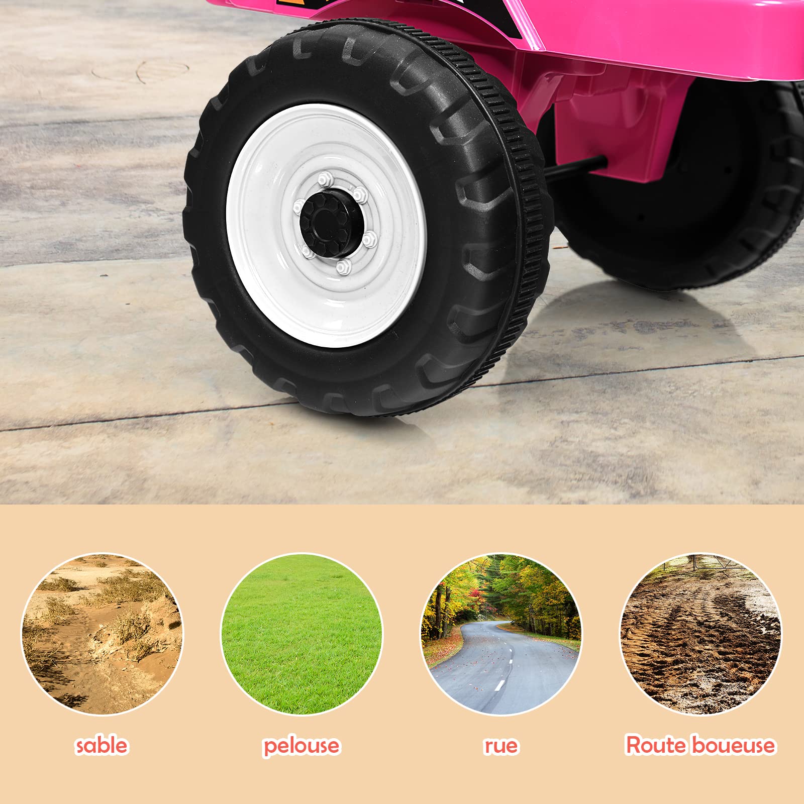 GOPLUS Tracteur Electrique Enfants avec Remorque 12V, Phare à LED et Musique, Voiture Electrique Enfants avec Télécommande Parental pour Enfants 3 Ans+, Charge Max 30KG(Rose)