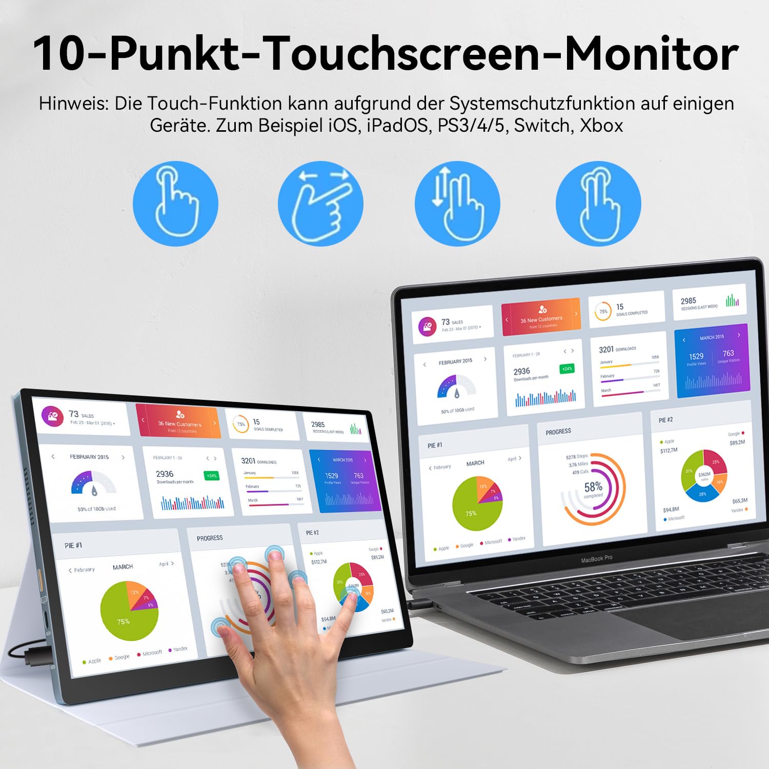 10,5 Zoll OLED Tragbarer Touch Monitor 2,5K, mobiler Zweitbildschirm mit USB-C & Mini-HDMI für Laptop, Switch, PS5, Xbox