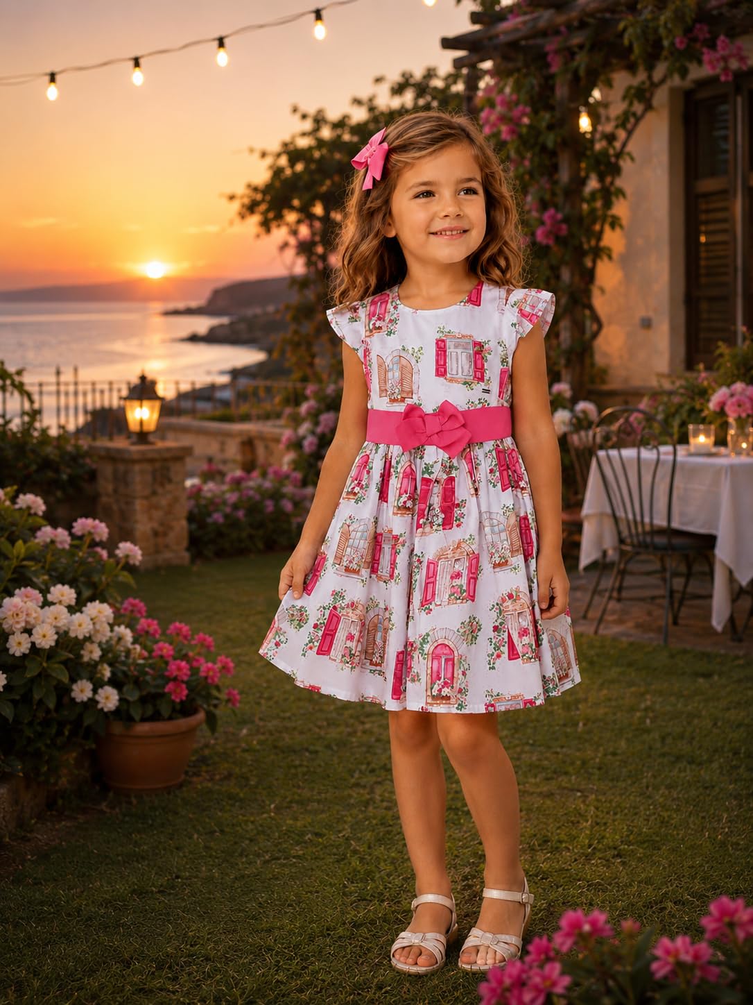 Generico Mayoral Vestito Bambina in Cotone con Stampa e Fiocco Decorativo, 3940