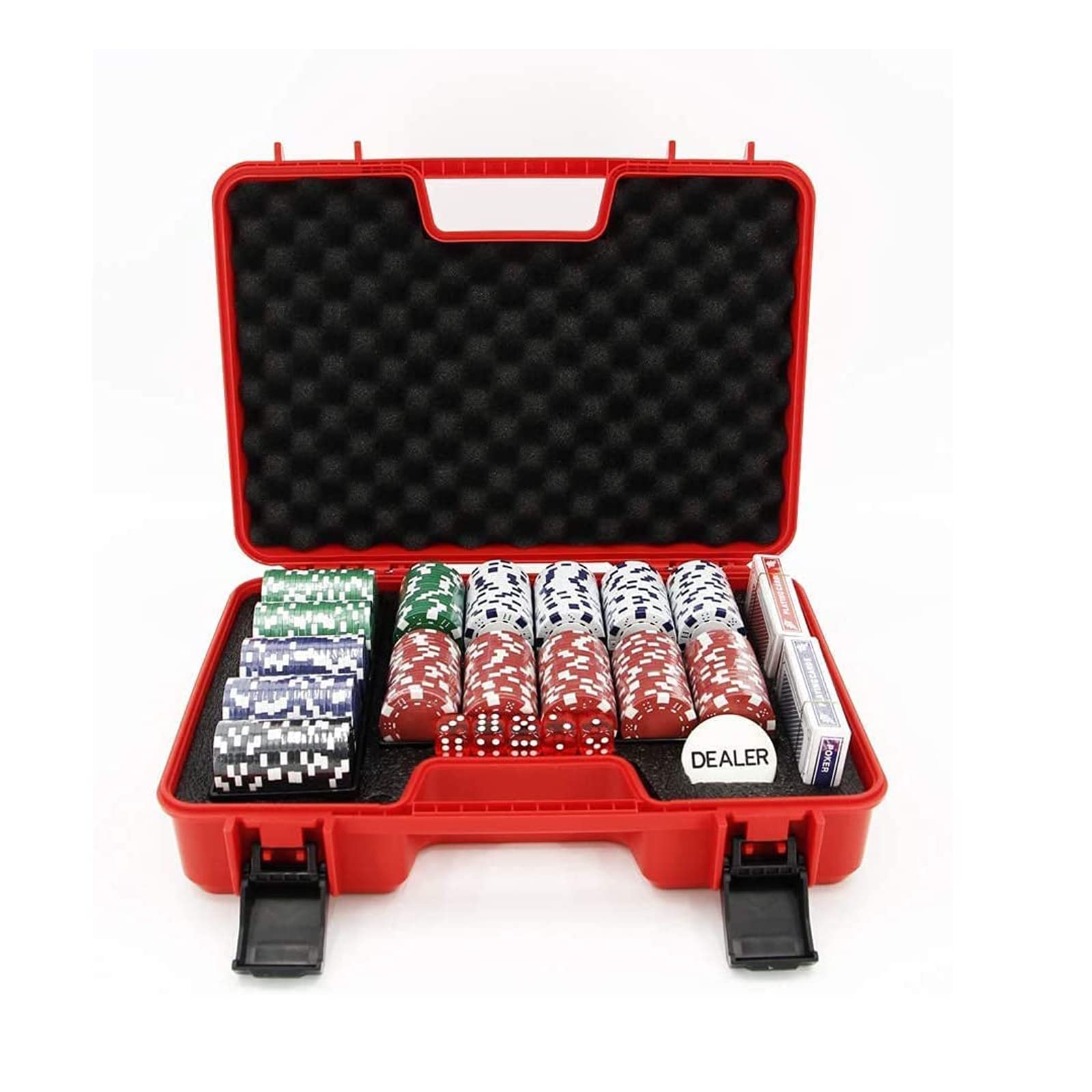 N/A Juegos de Póquer con Estuche Rojo, Incluye 300 Fichas y Dados y Naipes Adecuado para Blackjack Fichas de Casino Ficha de Póker