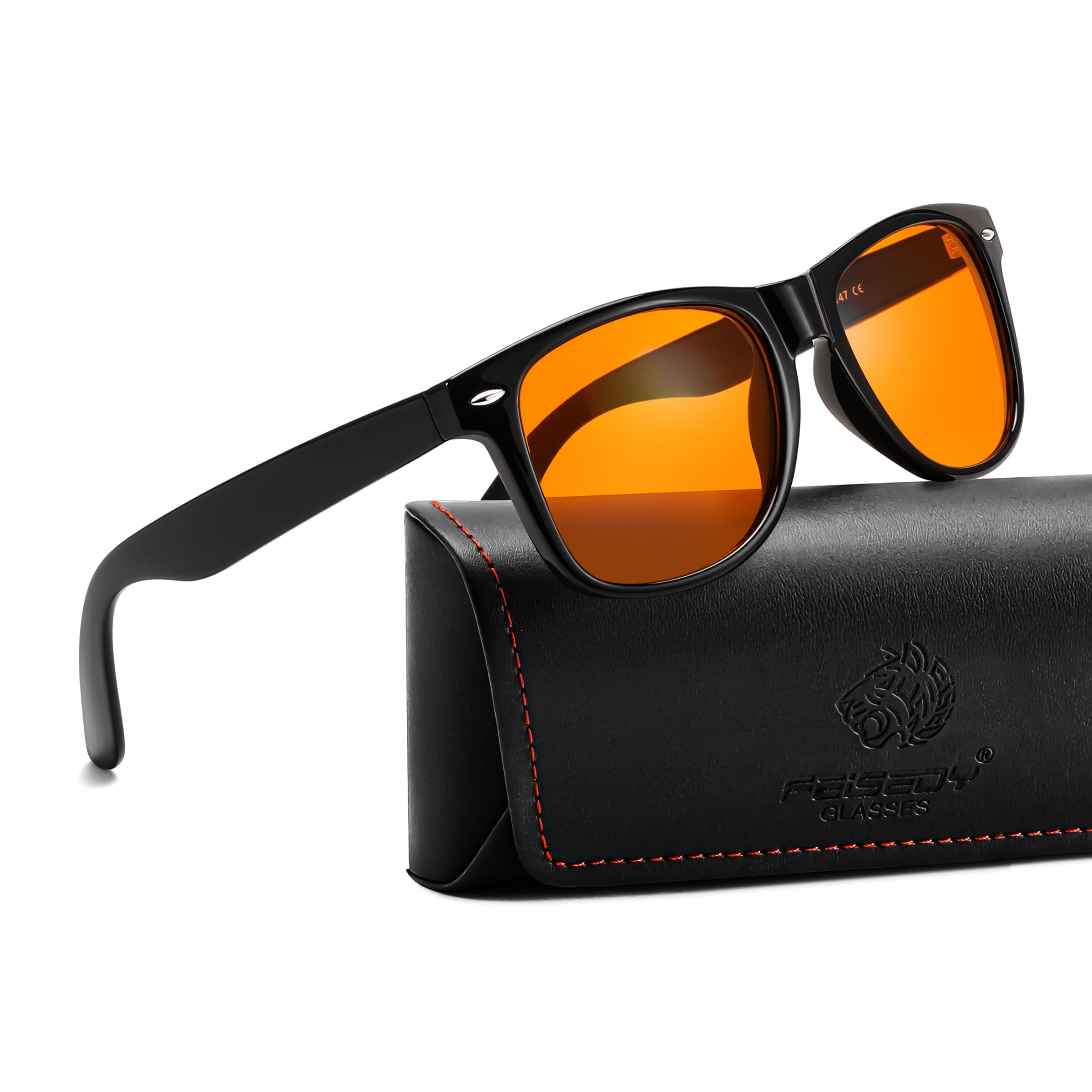 FEISEDY Orange Blue Light Blocking Glasses for Woman Men Amber Lenses Computer Gaming Glasses for Better Sleep