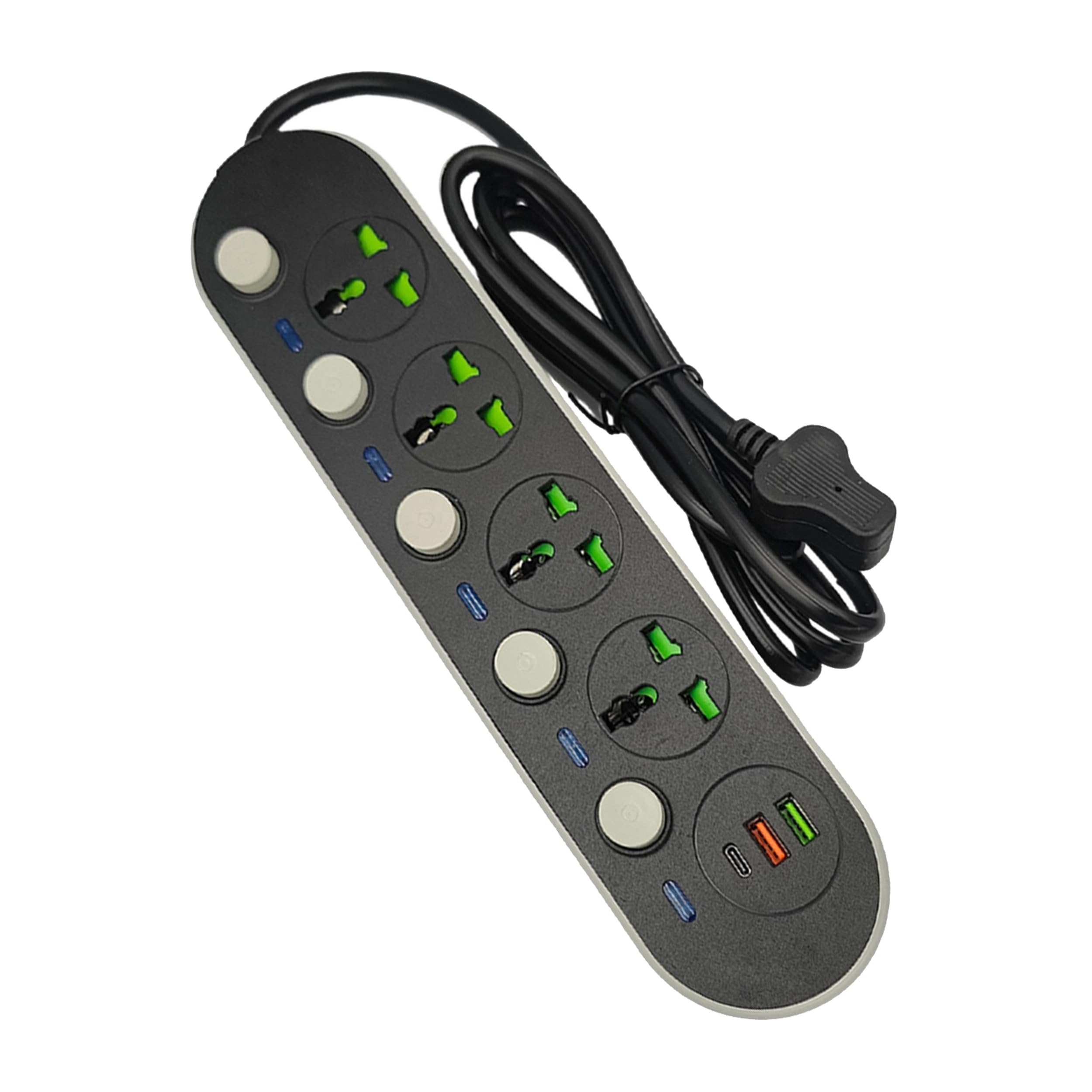 UAE Felcon (7 in 1) Power Strip Surge Protector, 4 Outlets with 2 USB X 1 Type C Charging Ports | 6.5 Ft Extension Cord | Flat Plug, Wall Mount, Desk USB Charging Station for Home Office Workstation