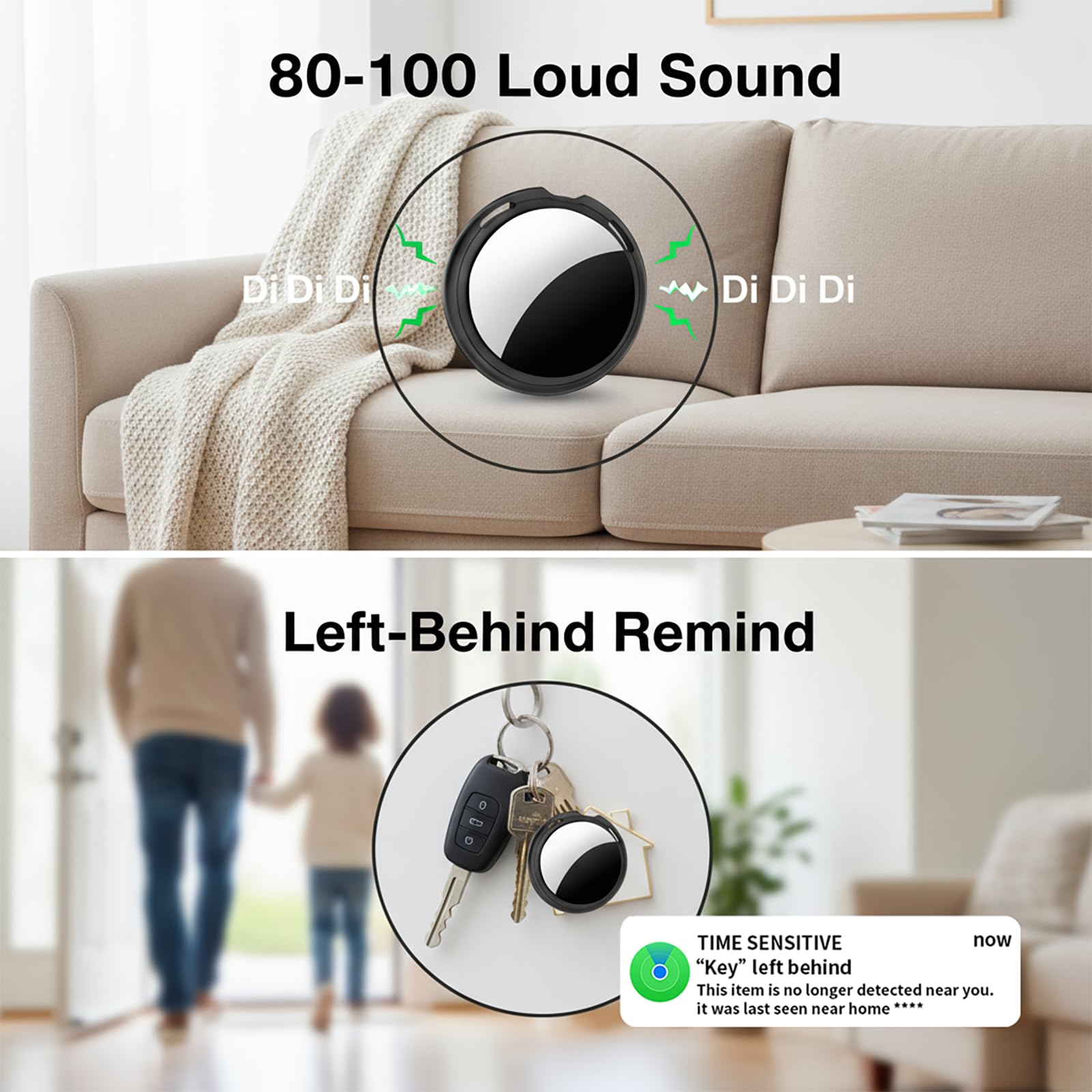 Air Smart Tracker Tags 4 Pack [Apple MFi Certified] (iOS Only) Item Finders Work with Apple Find My Worldwide Tracking 80dB Waterproof for Keys Luggage Wallet Pets Travel No Subscription Includes case — view 3