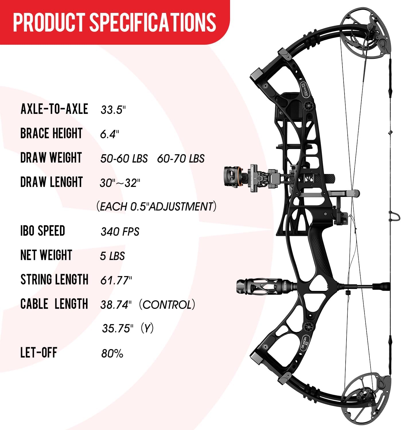 Sanlid Archery Dragon 10 Compound Bow Package 30"-32" Draw Length, 60-70# Draw Weight Black and Dragon X9 Compound Bow Kit Wilderness