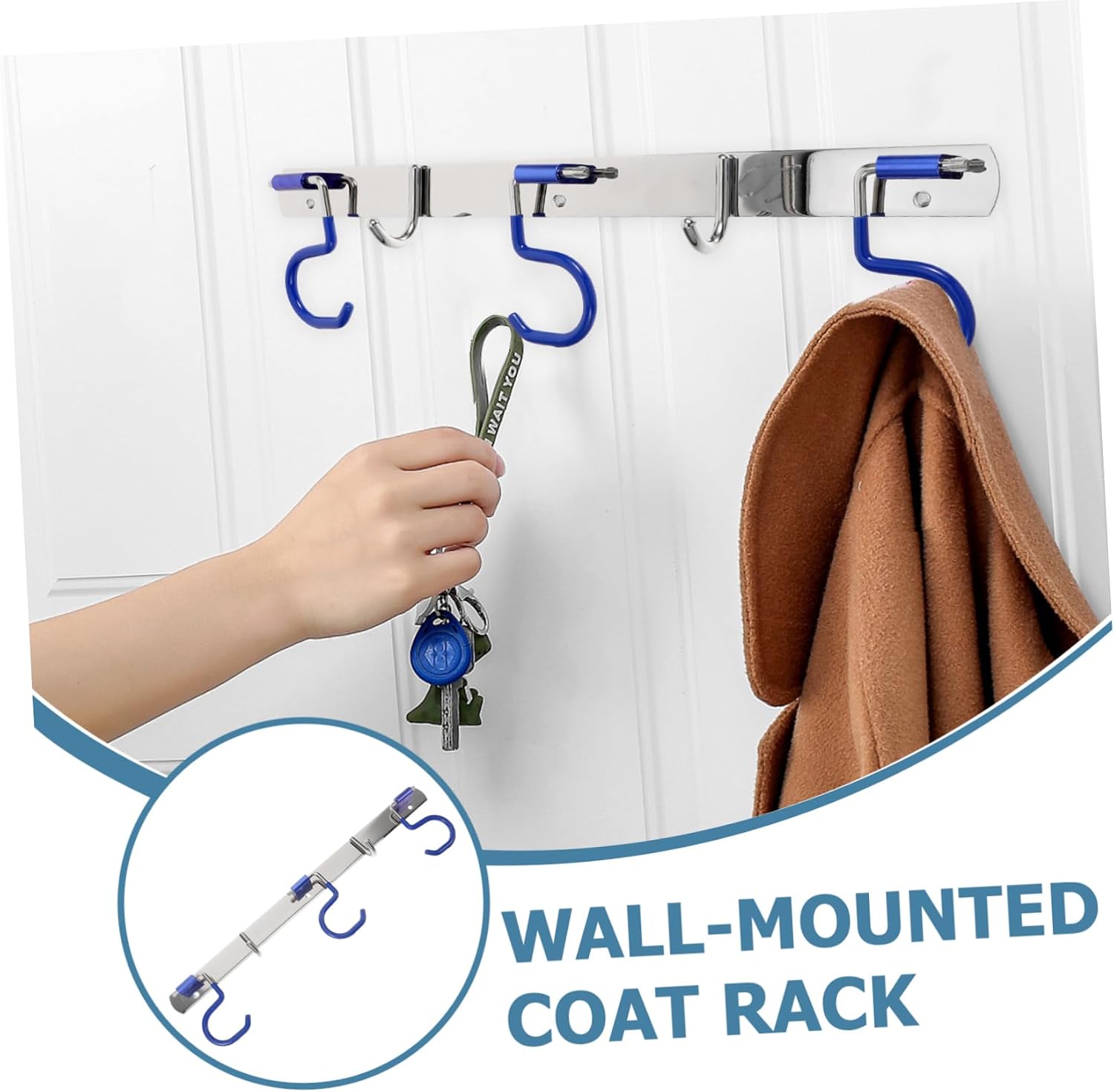 Multi-Functional Wall Rack with Hooks Wall Mounted Stainless Steel Organizer for Towels Brooms and Mops No Drilling Required for Bathrooms Kitchens and Living Spaces
