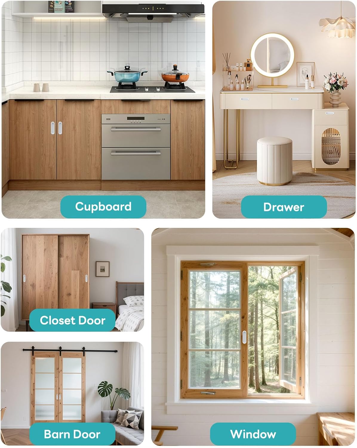 8 Pack Self-Adhesive Drawer Pull Handles, 4 Inch Self-Stick Aluminum Alloy Push-Pull Knobs for Kitchen Cabinet, Closet, Glass Sliding Barn Door, Wardrobe, Window, Balcony Door (8, White)