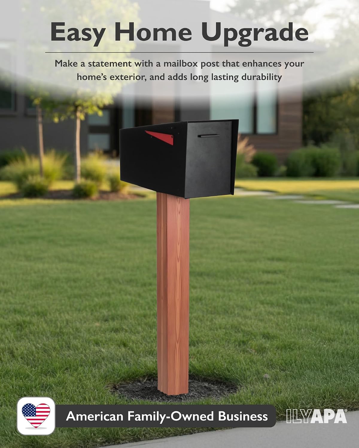 Ilyapa Metal Mailbox Post for Outside, 43x4x4 inch Wood Print Metal Post Sleeve with Two Universal Mounting Plate Brackets for Decorative Residential Mailboxes, Heavy Duty