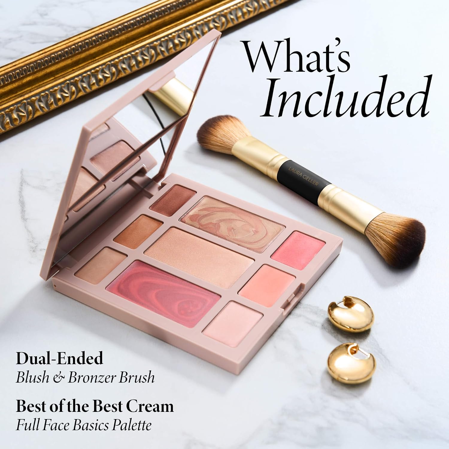 LAURA GELLER Best of the Best Cream Palette with Dual-Ended Blush & Bronzer Brush | All-in-One Cream Face, Eye & Lip Palette + Dual-Ended Brush | Blendable, Hydrating Cream Makeup Made for Mature Skin