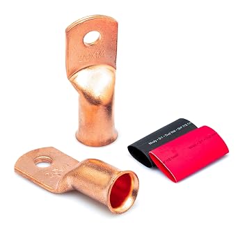 Wirefy 2/0 Gauge 1/4" Wire Lugs - Copper Cable Lugs - Battery Wire Connectors - Ring Terminals - Crimp Battery Cable Ends - 10 PCS