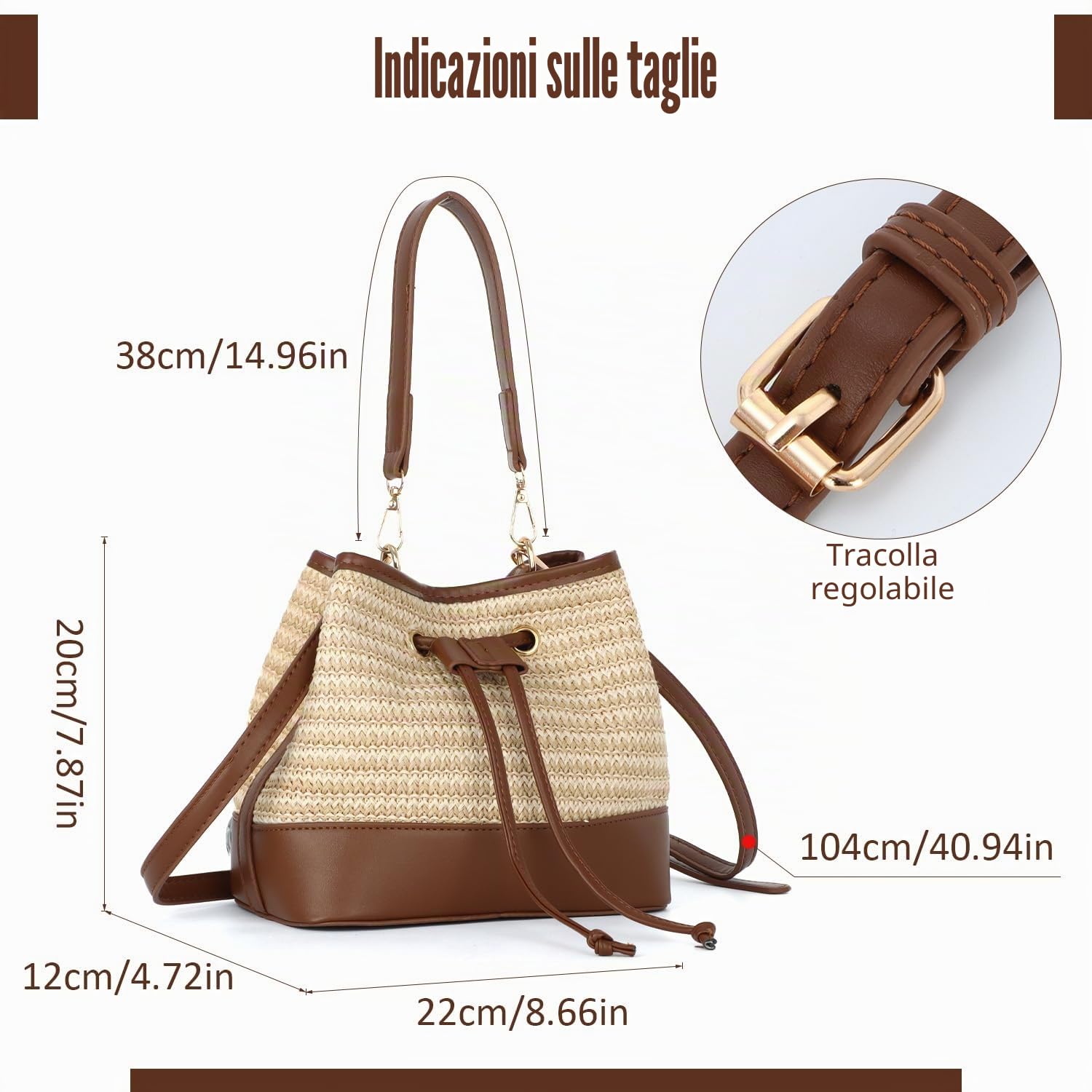 Donne Coulisse Borsa Secchiello di Paglia Borsa a Tracolla Estiva Intrecciata a Mano per le Vacanze in Spiaggia