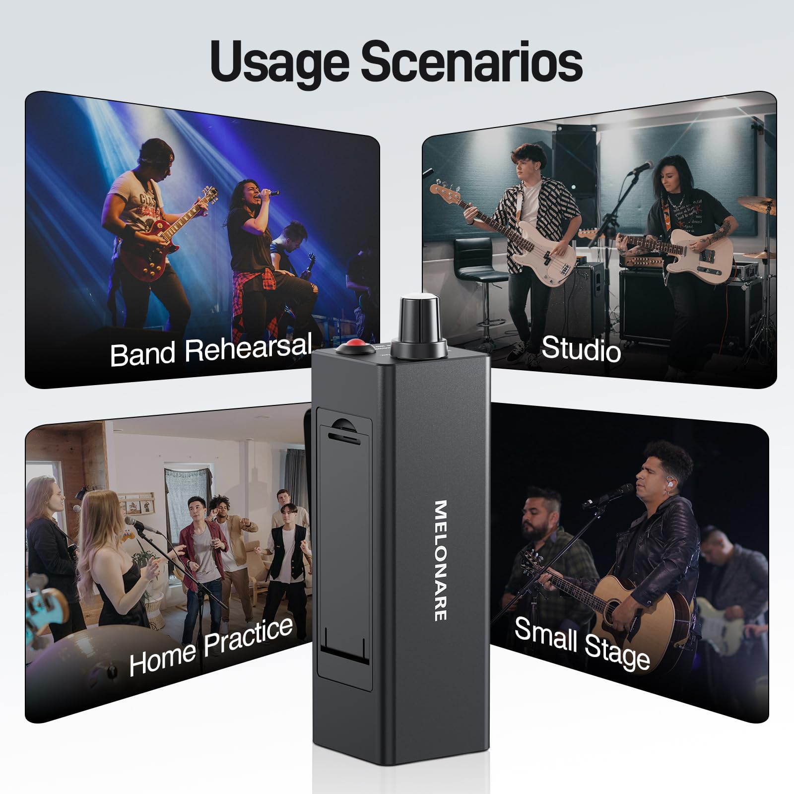 MELONARE Amplificatore per cuffie con monitor in-ear cablato portatile XLR TRS WM-1 | Modalità Mono/Stereo, One-Touch Mute, Ingressi XLR/TRS, Monitoraggio cablato portatile per batteristi, band e studio