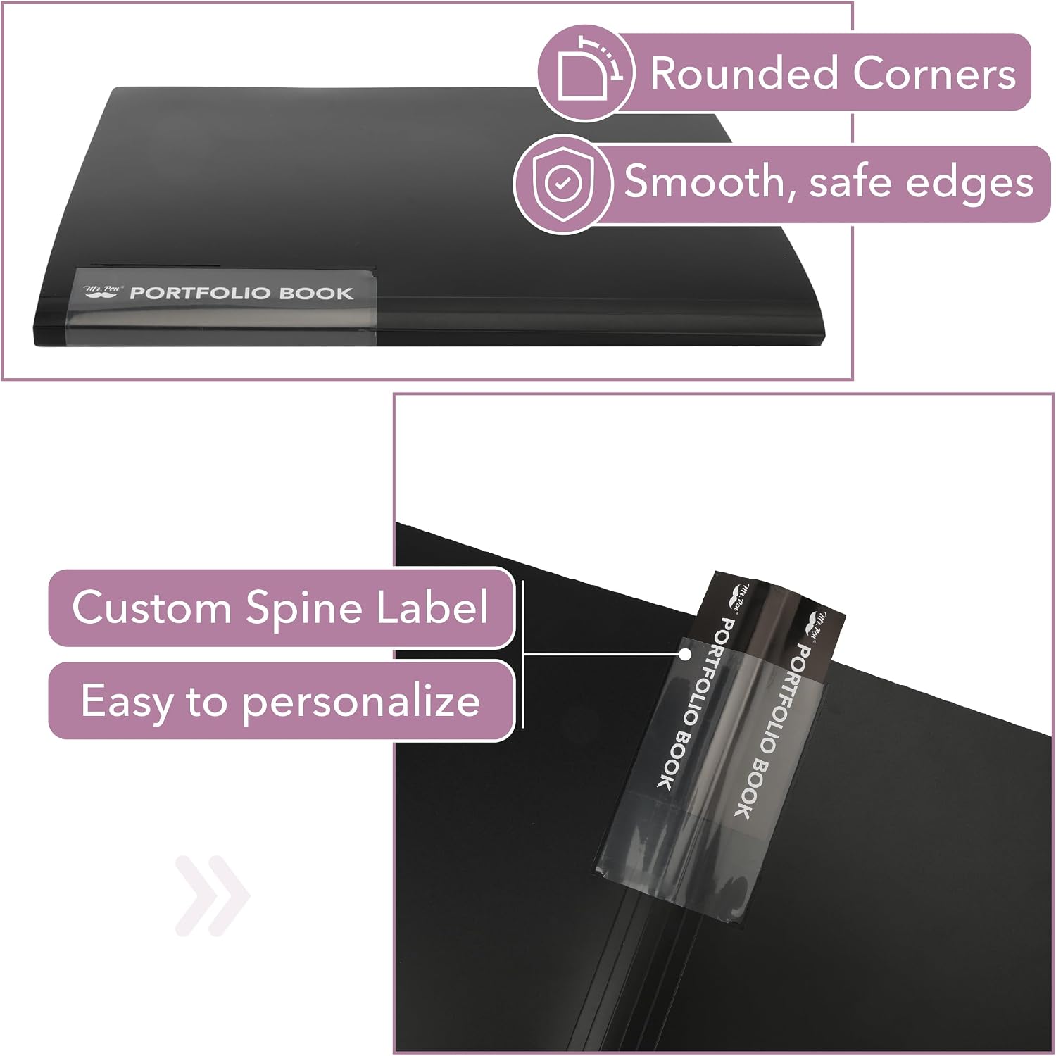 Mr. Pen- Pocket Binder with Plastic Sleeves & Elastic Band, 10"x12"
