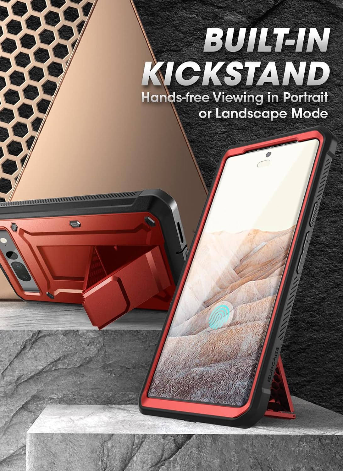 SUPCASE Unicorn Beetle Pro Series Case for Google Pixel 7 Pro (2022 Release), Full-Body Rugged Belt-Clip & Kickstand Case with Built-in Screen Protector (Ruddy)