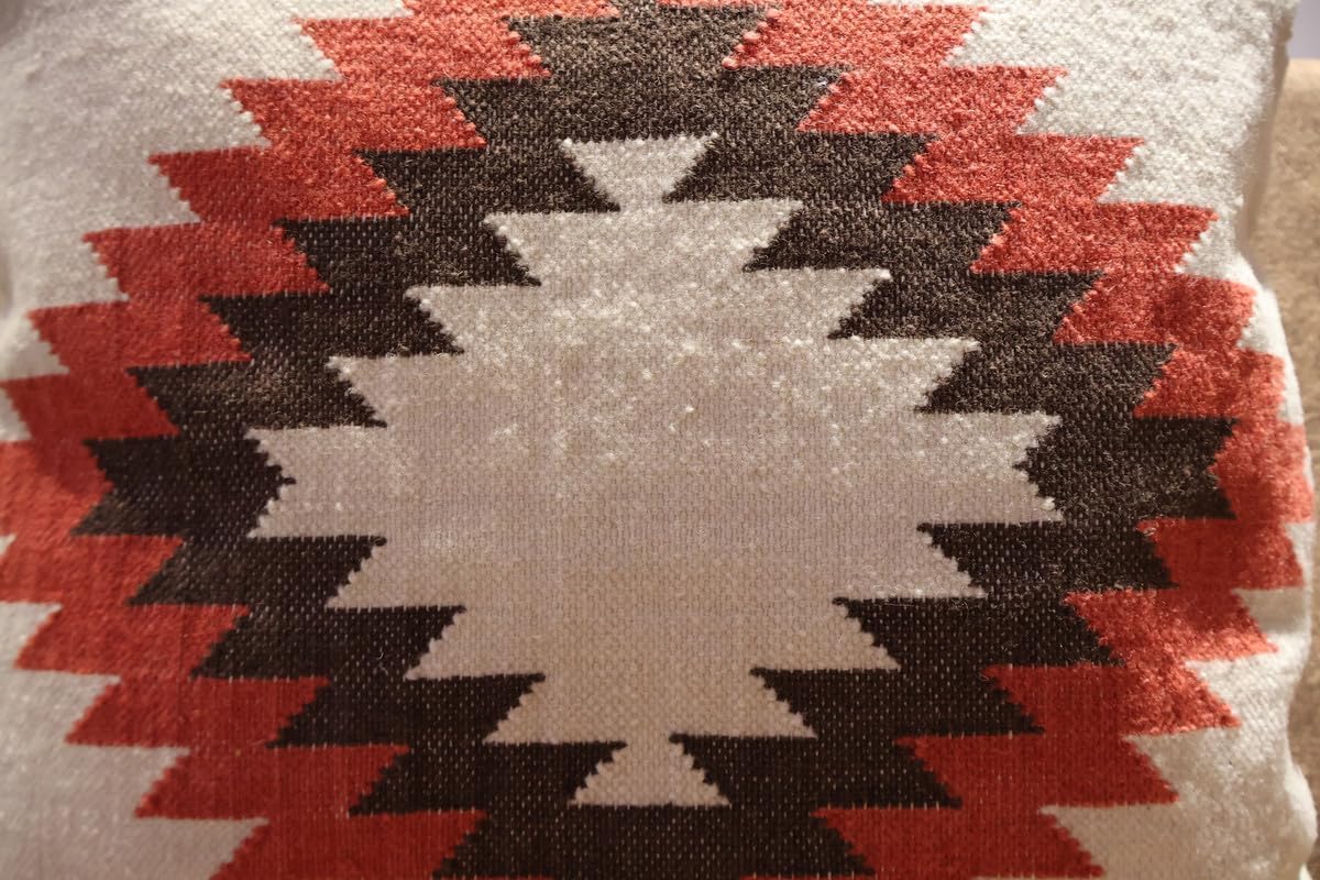 Handmade 100% Wool Kilim Pillow Cover – 18x18 Inches, Durable Indian Cushion Case, Premium New Zealand Wool for Home Decor (White, Pack of 4)