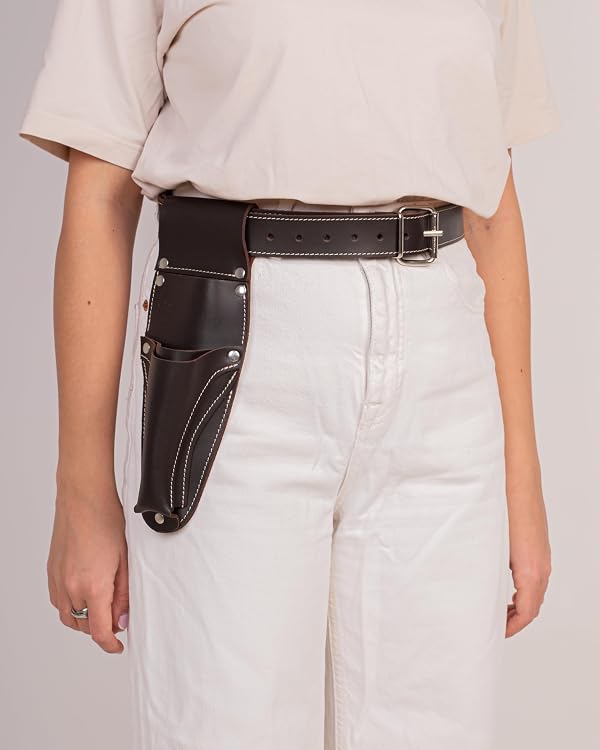 Hori Hori Leather Sheath Belt with Pruner and Scissor Pockets. Personalized Florist Tool Belt Leather, Gardening Belt with Pockets. (Dark Brown, One Size - Adjustable) by STAMESKY - Image 9