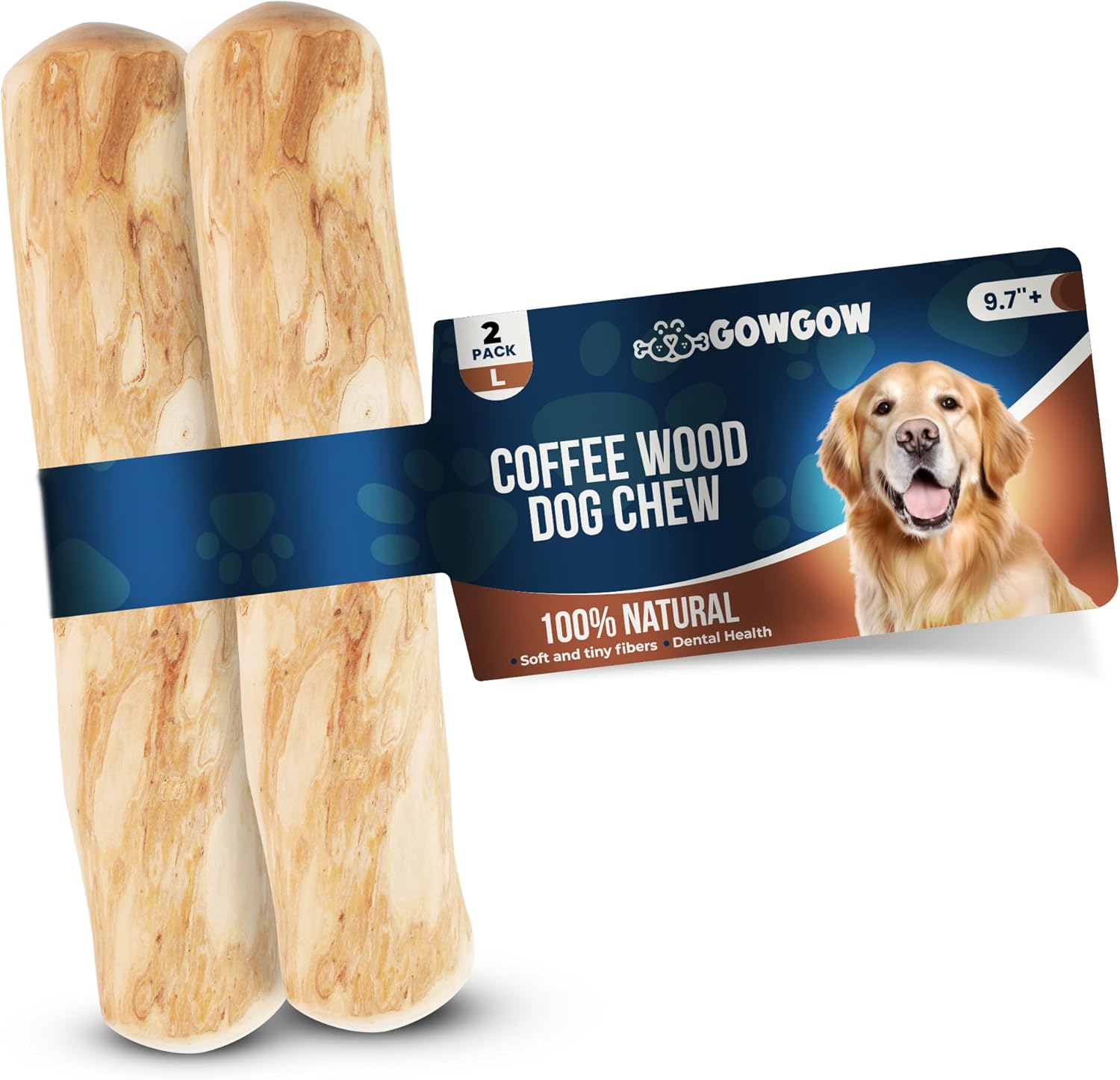 Coffee Wood Dog Chew Stick for Regular Chewers, 9.7”, 2 Pack Size Large – 100% Natural Dog Toys – Teeth Cleaning & Relieve Stress, Organic Toys