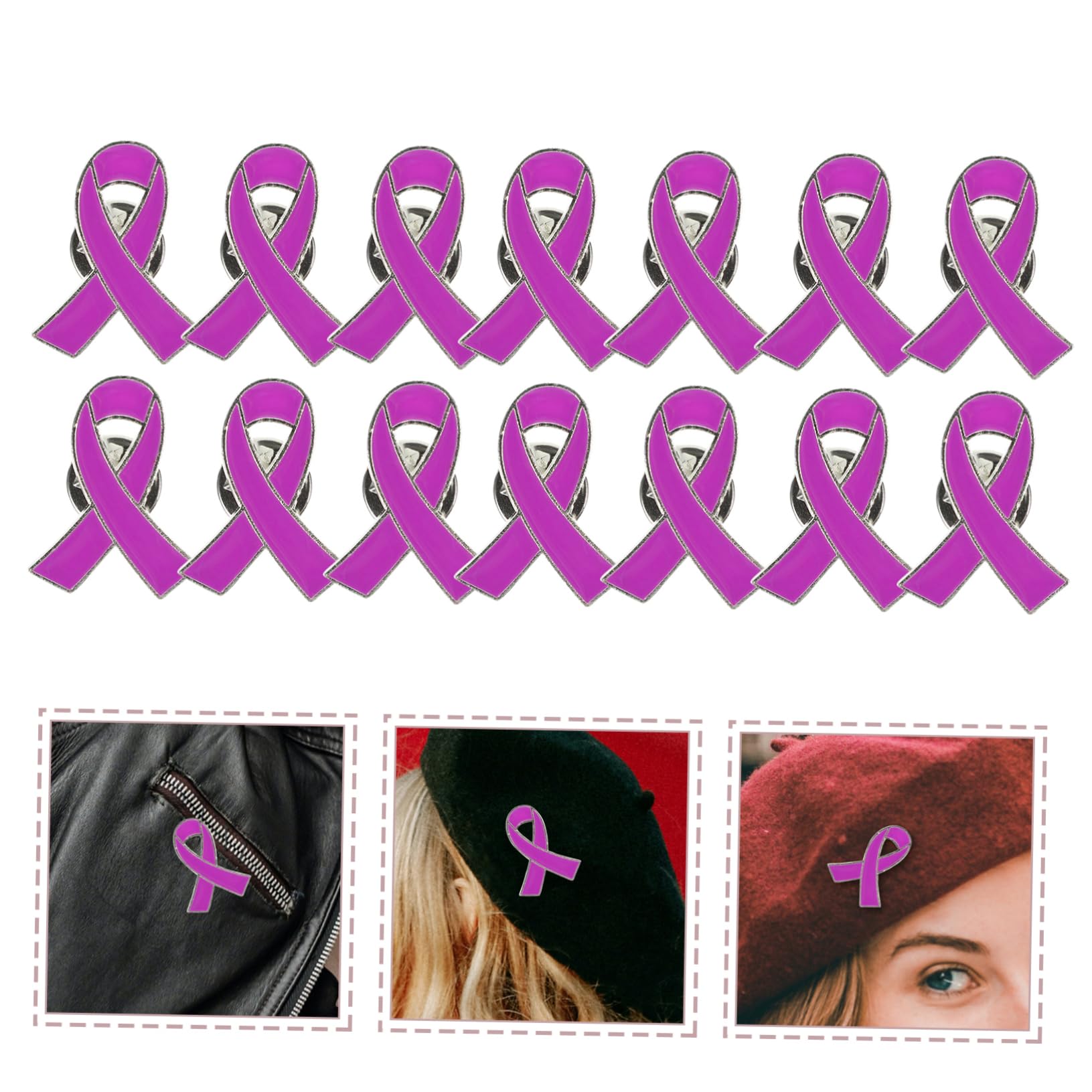 30pcs Purple Ribbon Brooches Zinc Alloy Charity Pins Anti-Violence Breastp