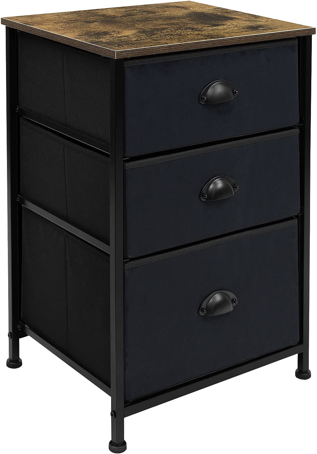 Sorbus Nightstand with 3 Drawers - Bedside Furniture & Night Stand End Table Dresser with Steel Frame, Wood Top, Easy Pull Fabric Bins for Home,